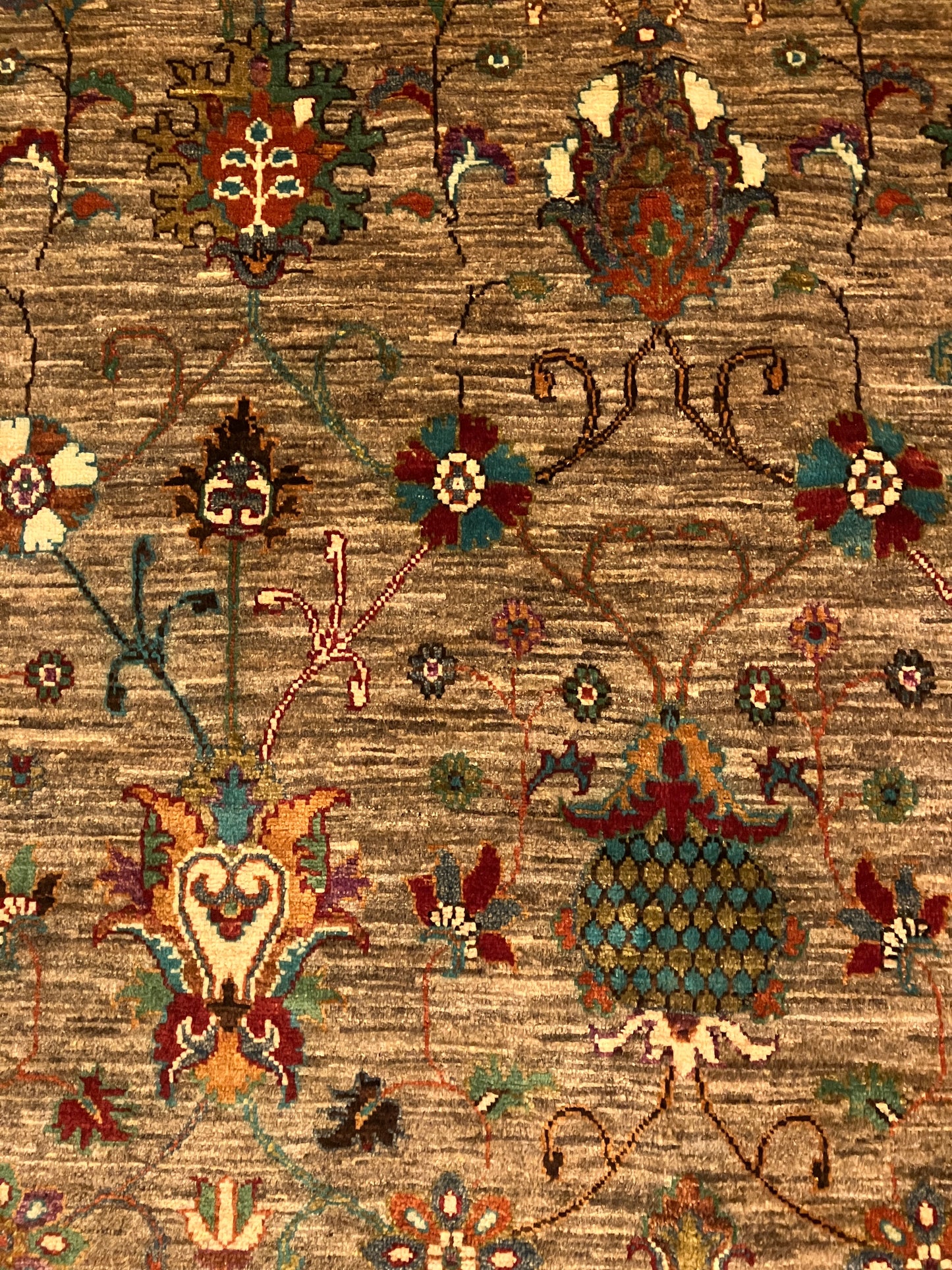Sultanabad Green Floral Afghan Hand Knotted Vegetable Dye Wool Area Rug