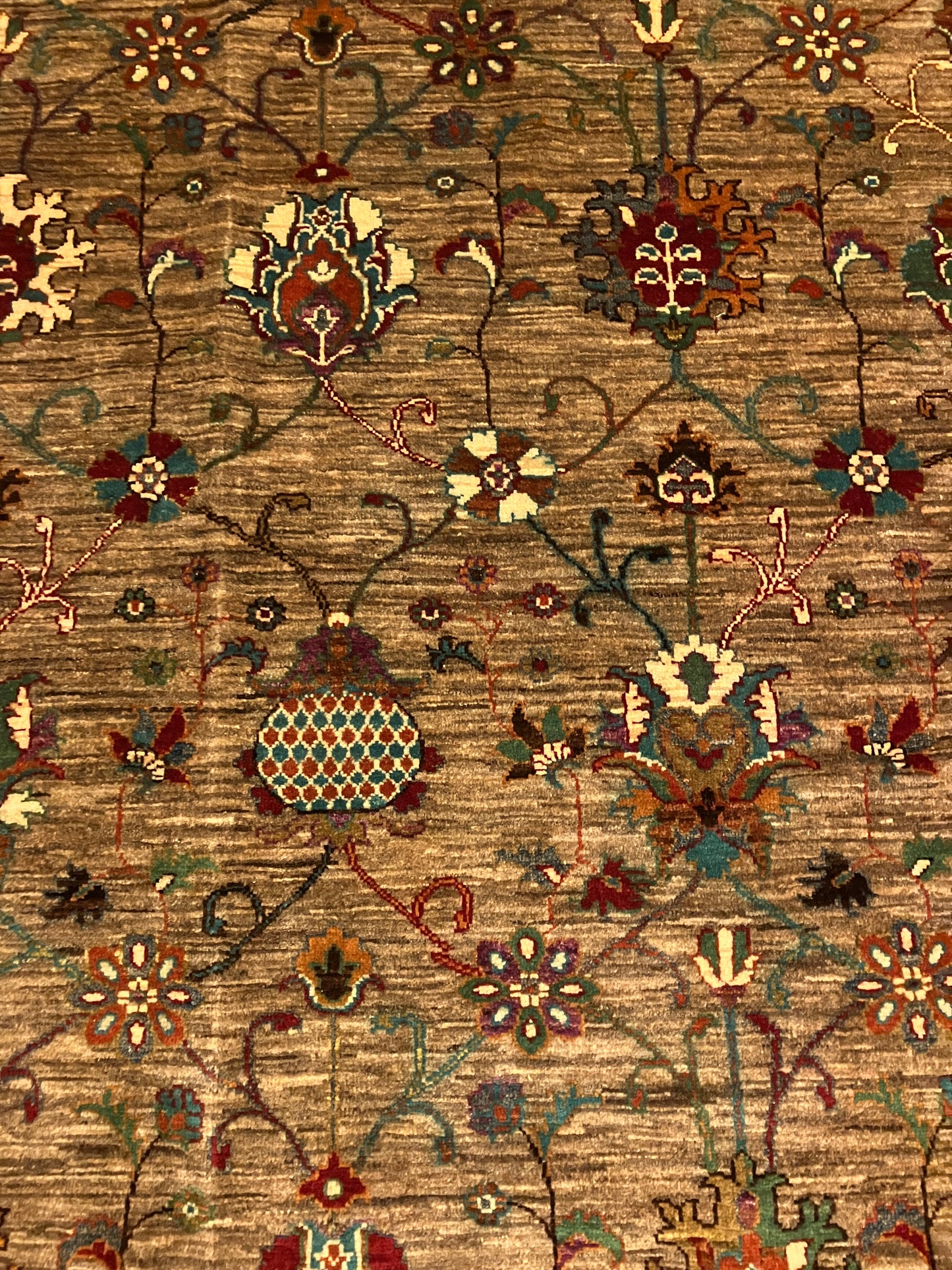 Sultanabad Green Floral Afghan Hand Knotted Vegetable Dye Wool Area Rug