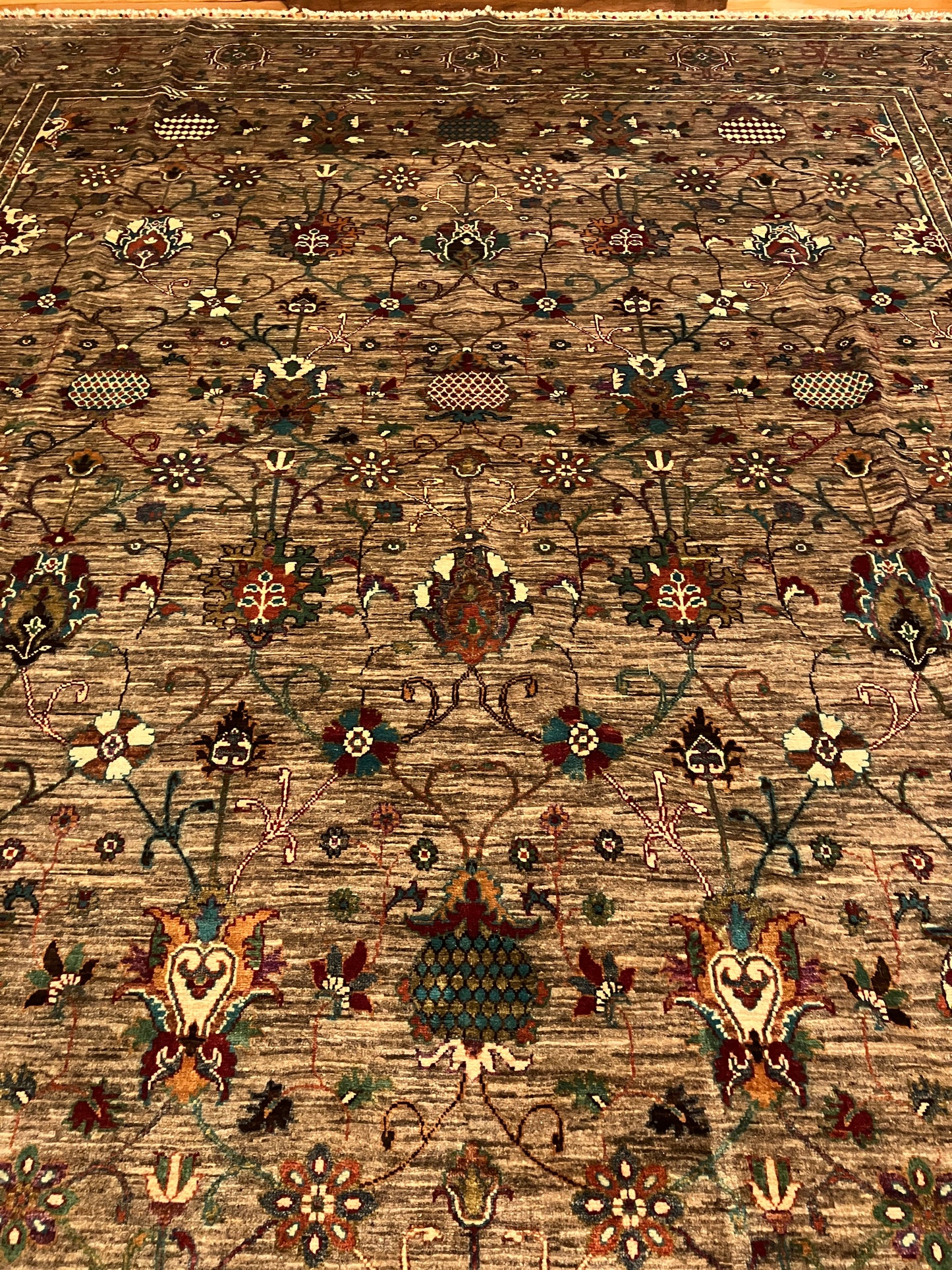 Sultanabad Green Floral Afghan Hand Knotted Vegetable Dye Wool Area Rug