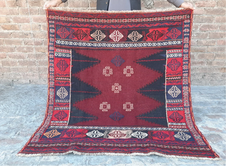 Antique Hand Knotted Tribal Herati Sufreh Square Kelim 132×122cm