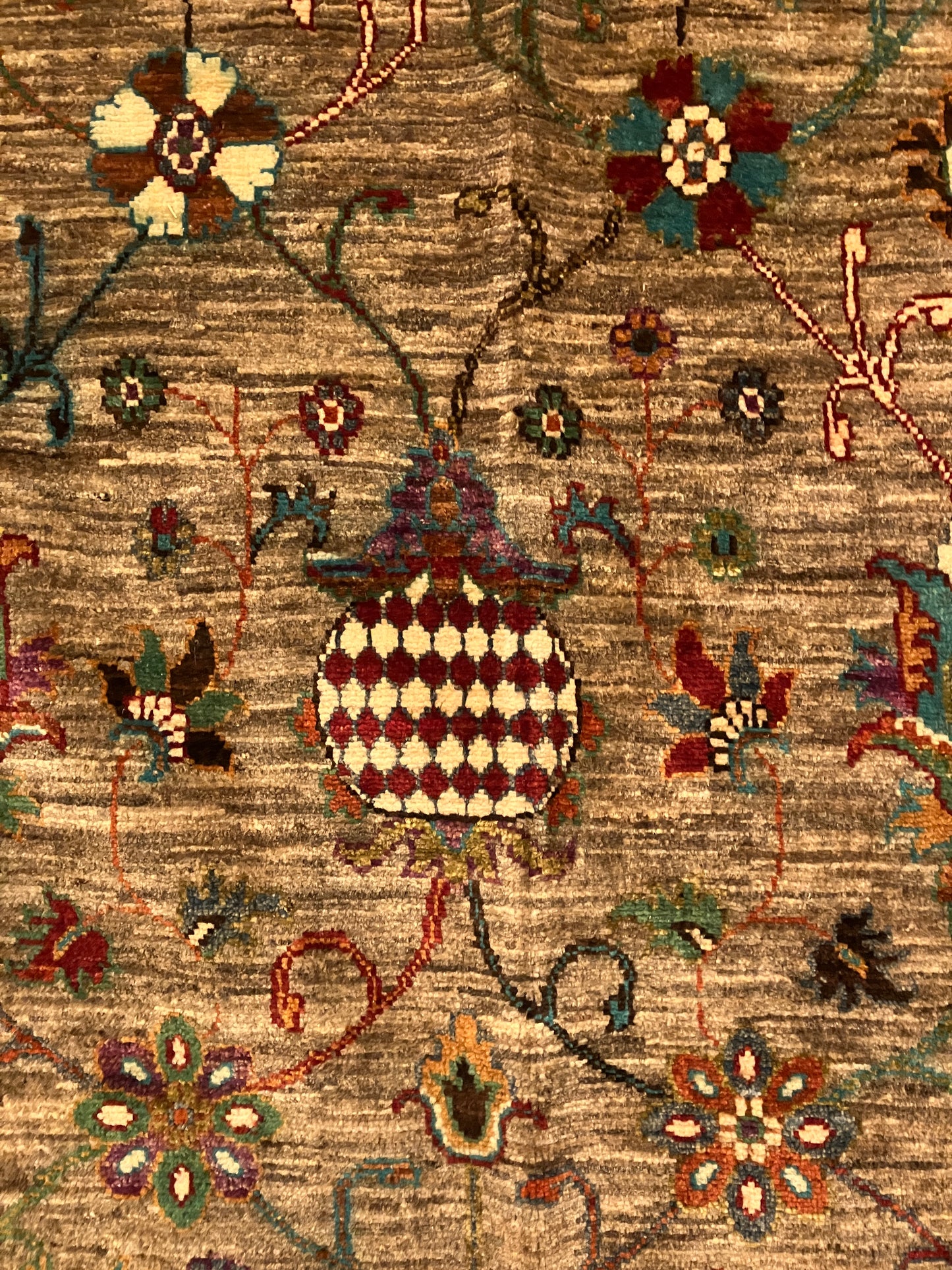 Sultanabad Green Floral Afghan Hand Knotted Vegetable Dye Wool Area Rug