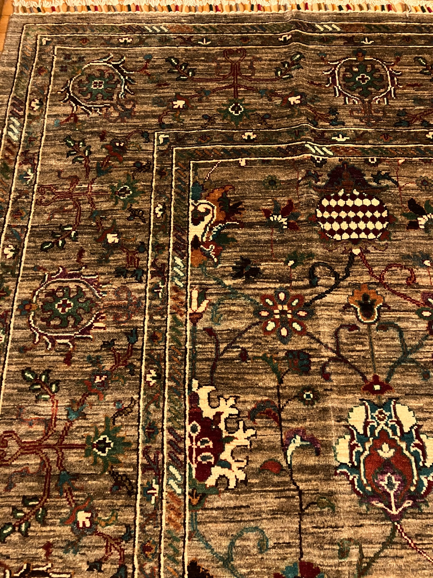 Sultanabad Green Floral Afghan Hand Knotted Vegetable Dye Wool Area Rug