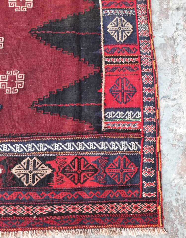 Antique Hand Knotted Tribal Herati Sufreh Square Kelim 132×122cm