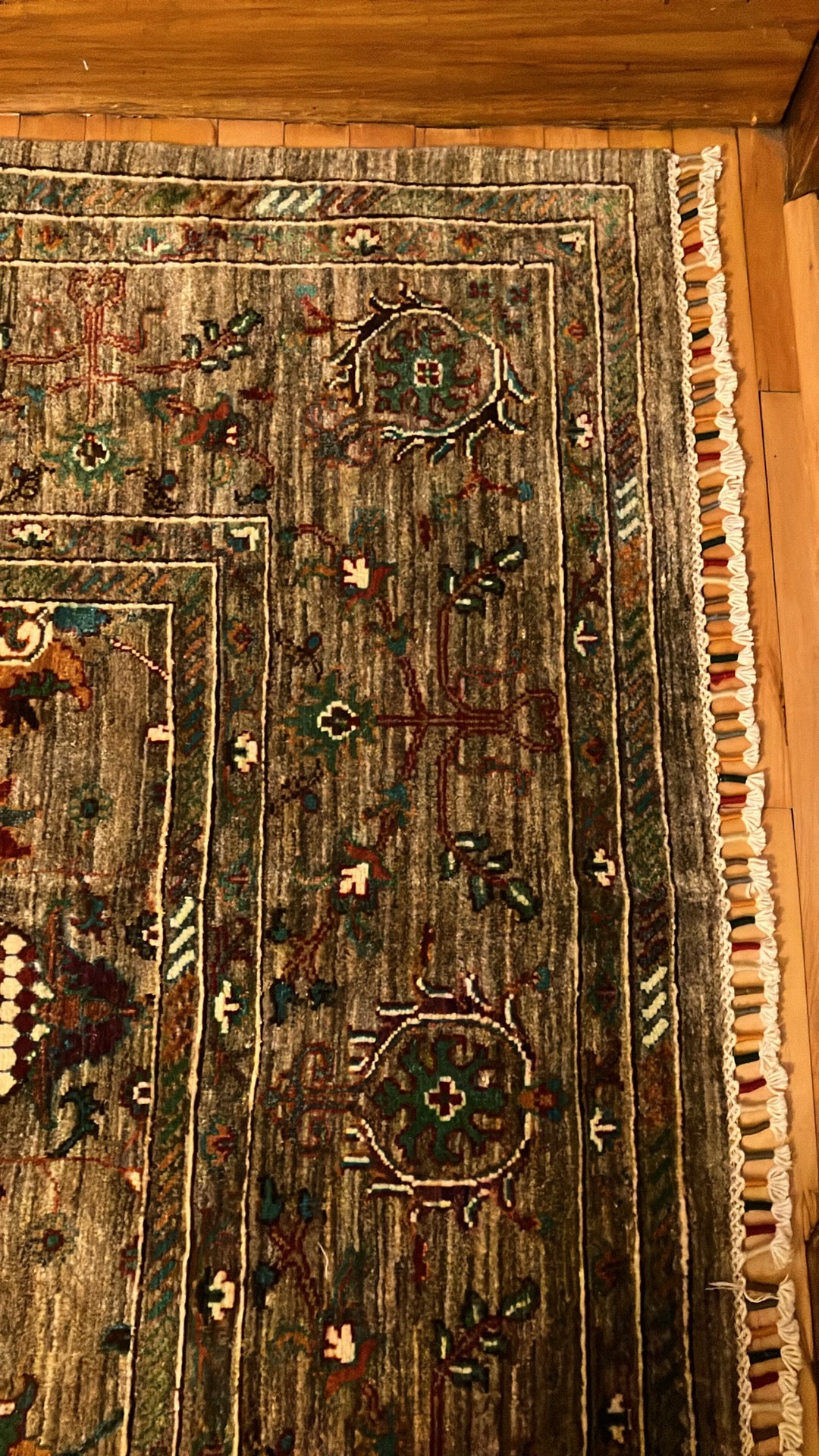 Sultanabad Green Floral Afghan Hand Knotted Vegetable Dye Wool Area Rug
