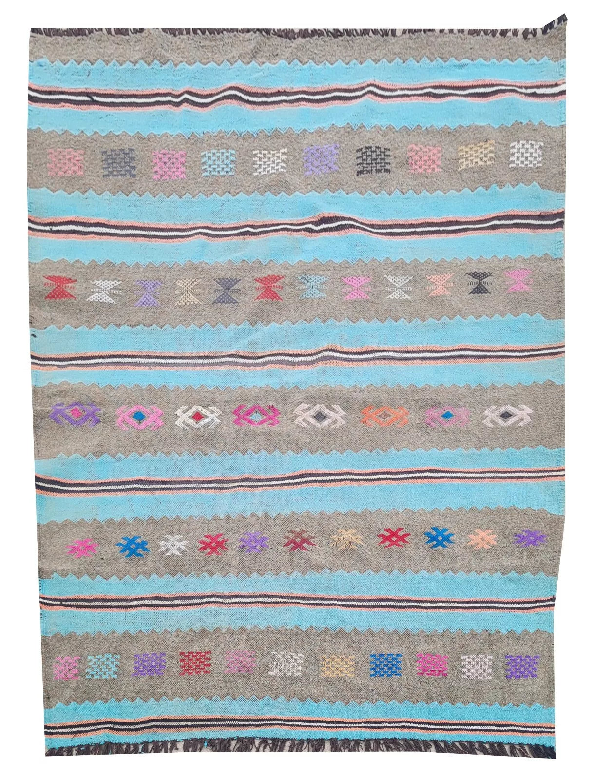 Authentic Hand Knotted Morocco Sumouk Kilim Wool Area Rug 5 x 3 Ft