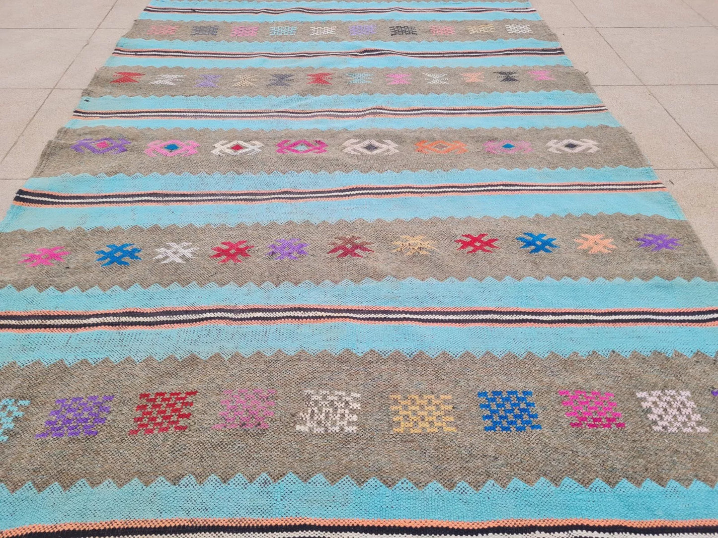 Authentic Hand Knotted Morocco Sumouk Kilim Wool Area Rug 5 x 3 Ft