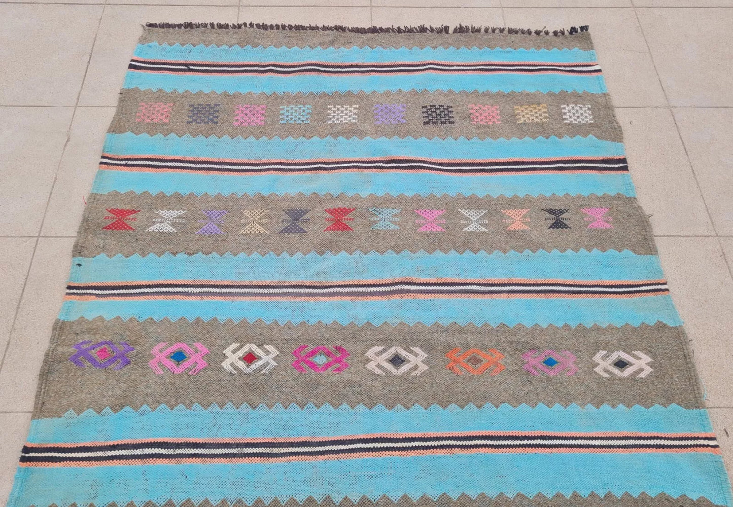 Authentic Hand Knotted Morocco Sumouk Kilim Wool Area Rug 5 x 3 Ft