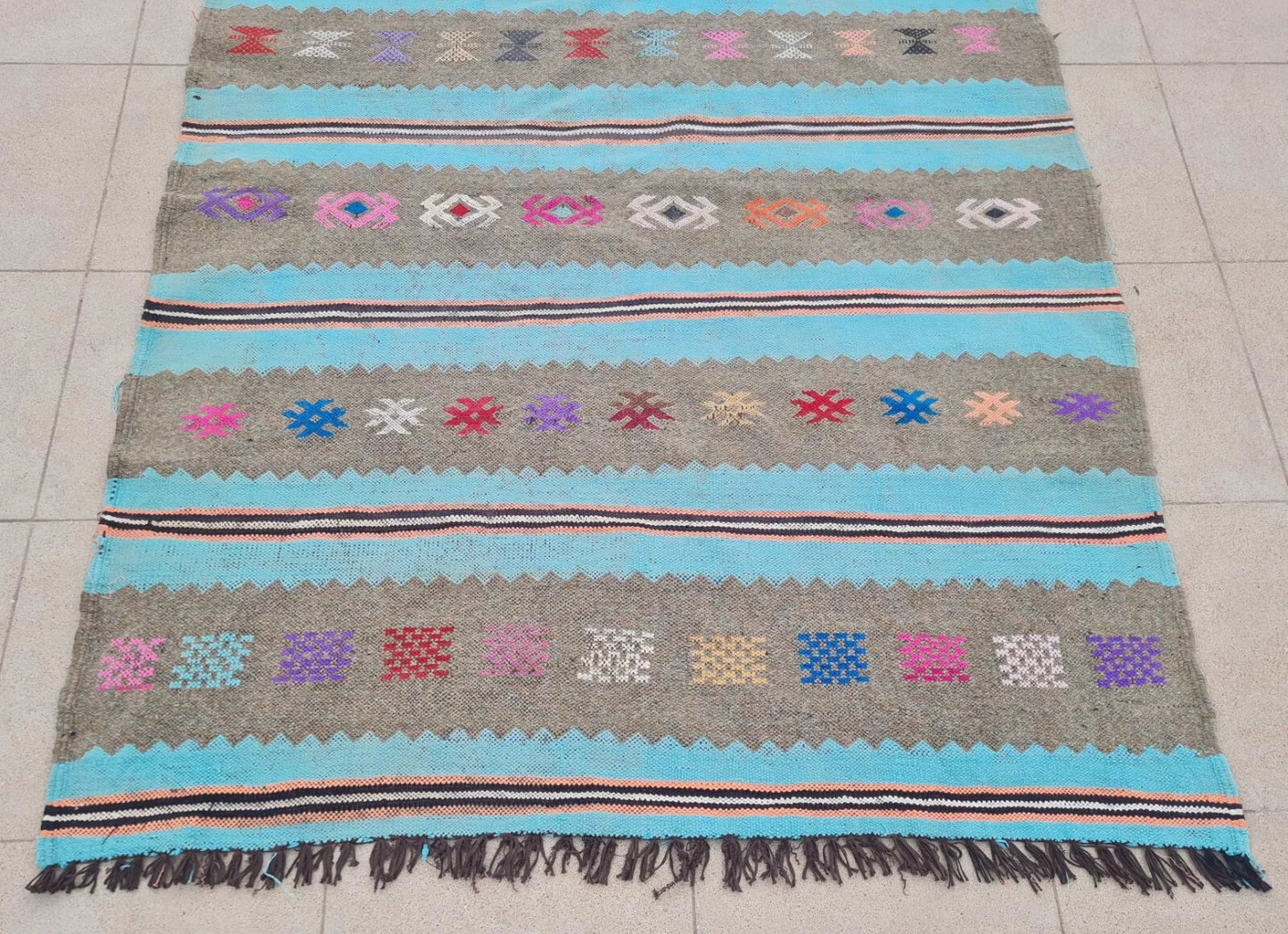 Authentic Hand Knotted Morocco Sumouk Kilim Wool Area Rug 5 x 3 Ft