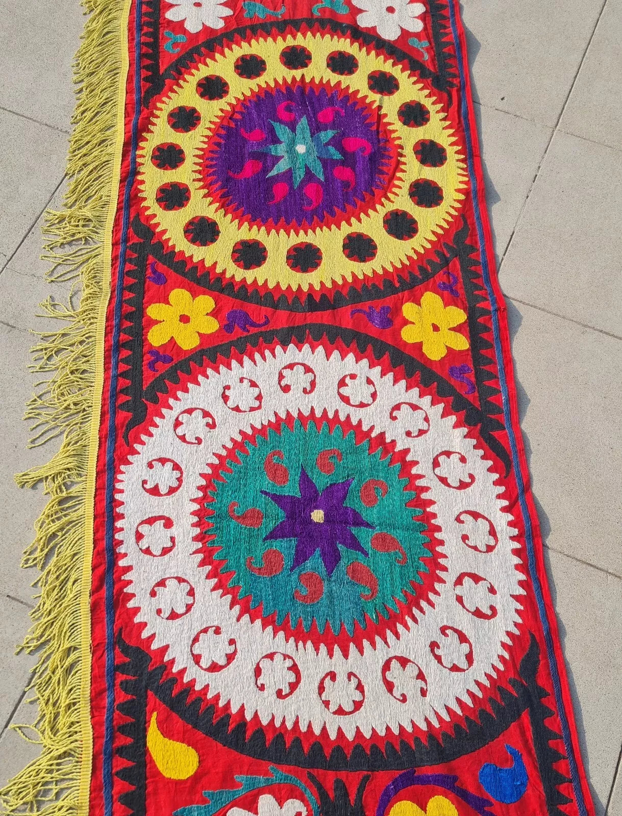Hand Embroidered Vintage Afghan Turkmen Suzani Suzni Wall Hanging 14 x 2 Ft