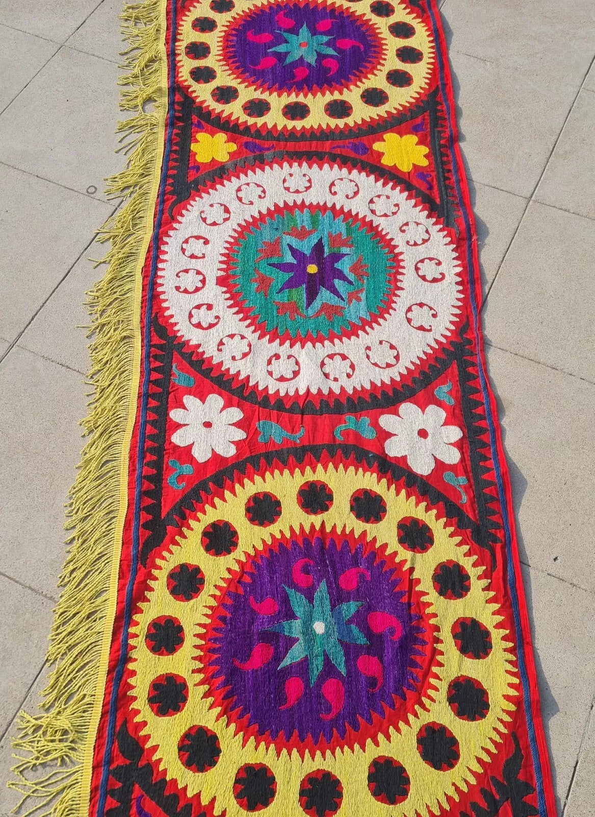 Hand Embroidered Vintage Afghan Turkmen Suzani Suzni Wall Hanging 14 x 2 Ft