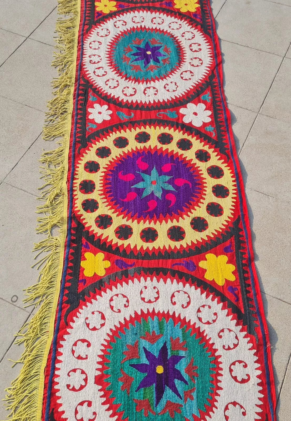 Hand Embroidered Vintage Afghan Turkmen Suzani Suzni Wall Hanging 14 x 2 Ft
