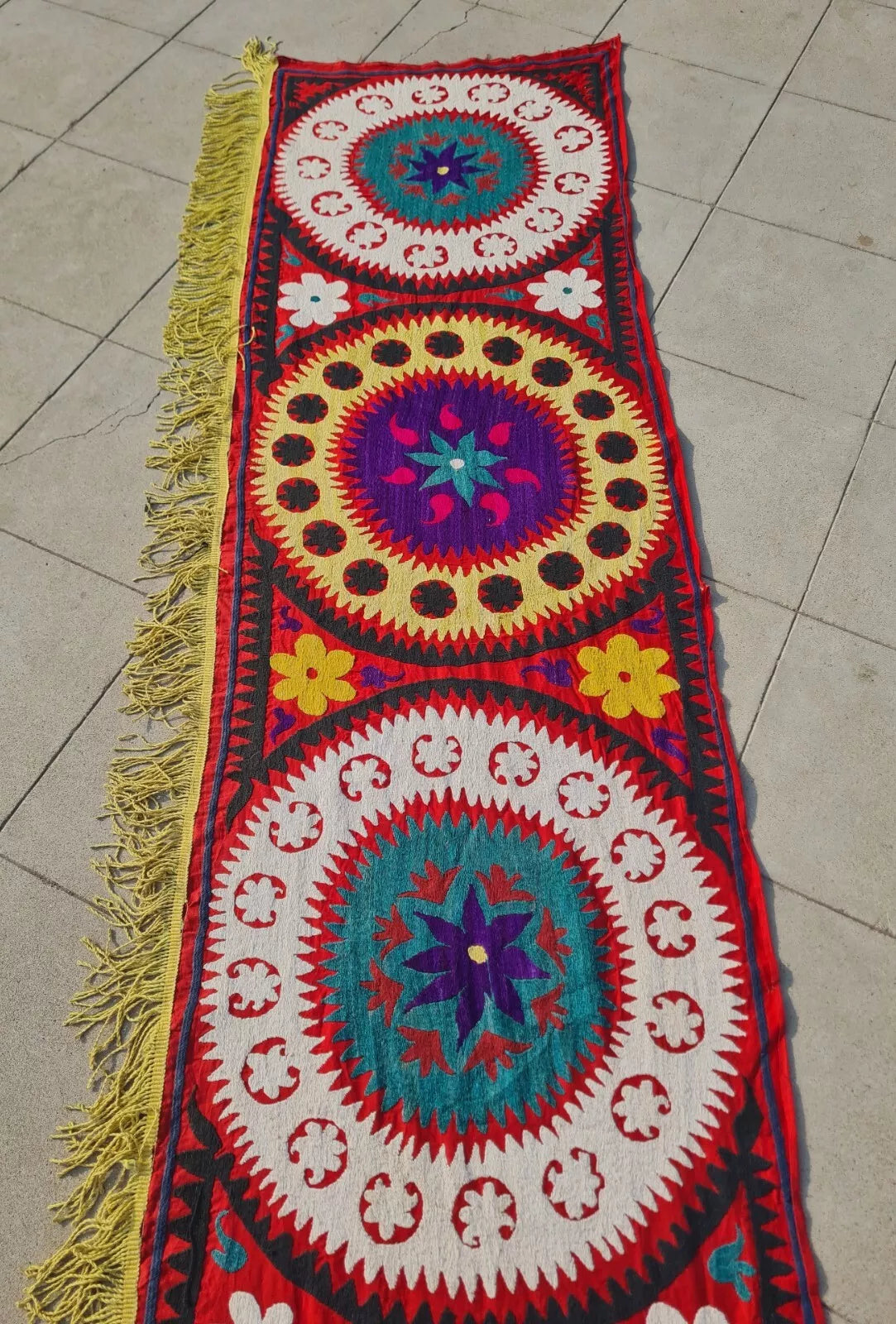 Hand Embroidered Vintage Afghan Turkmen Suzani Suzni Wall Hanging 14 x 2 Ft