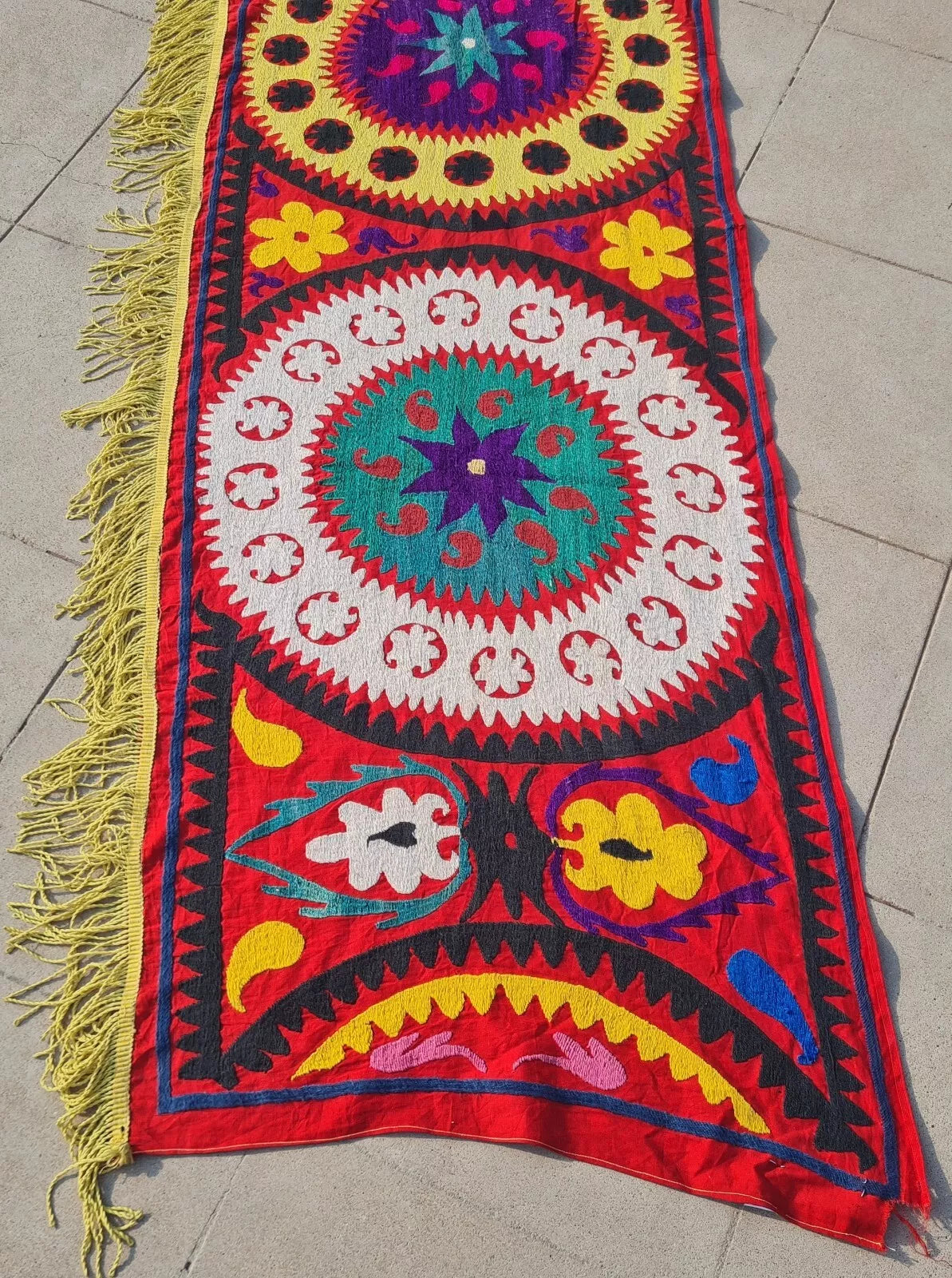 Hand Embroidered Vintage Afghan Turkmen Suzani Suzni Wall Hanging 14 x 2 Ft