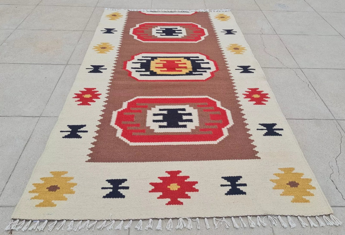 Hand Knotted Vintage Turkish Kilim Kilm Wool Area Rug 4 x 2 Ft