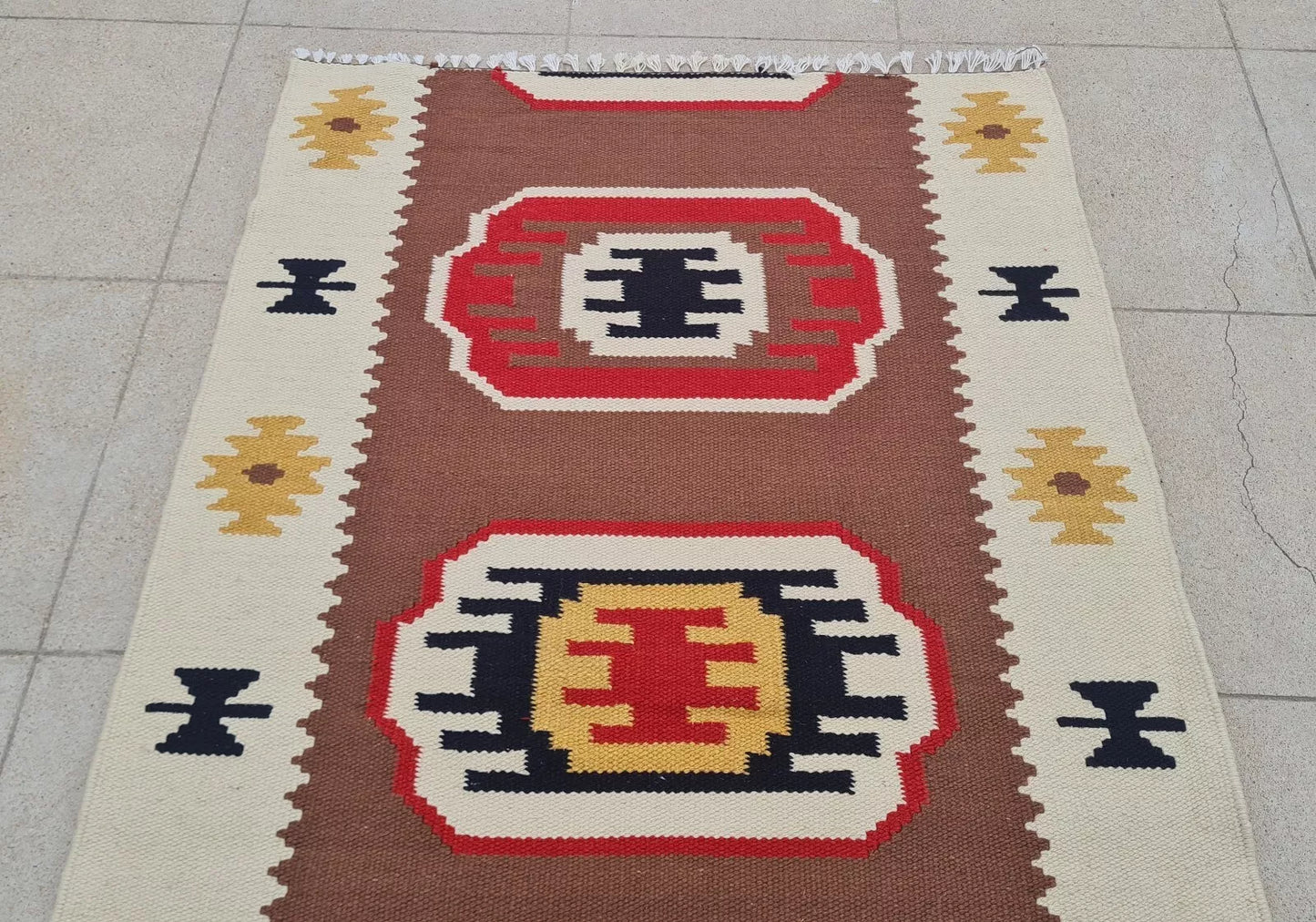 Hand Knotted Vintage Turkish Kilim Kilm Wool Area Rug 4 x 2 Ft