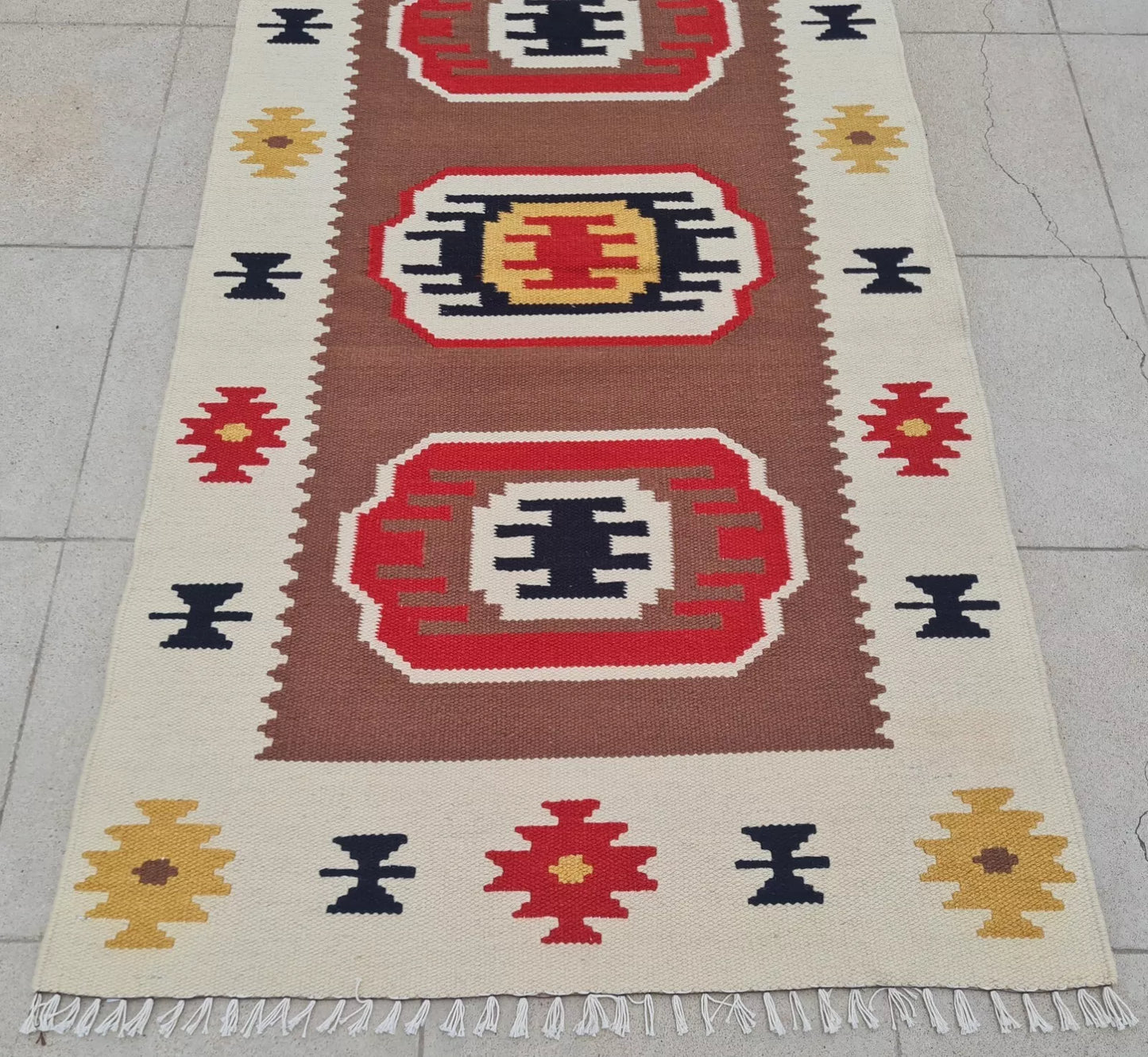 Hand Knotted Vintage Turkish Kilim Kilm Wool Area Rug 4 x 2 Ft