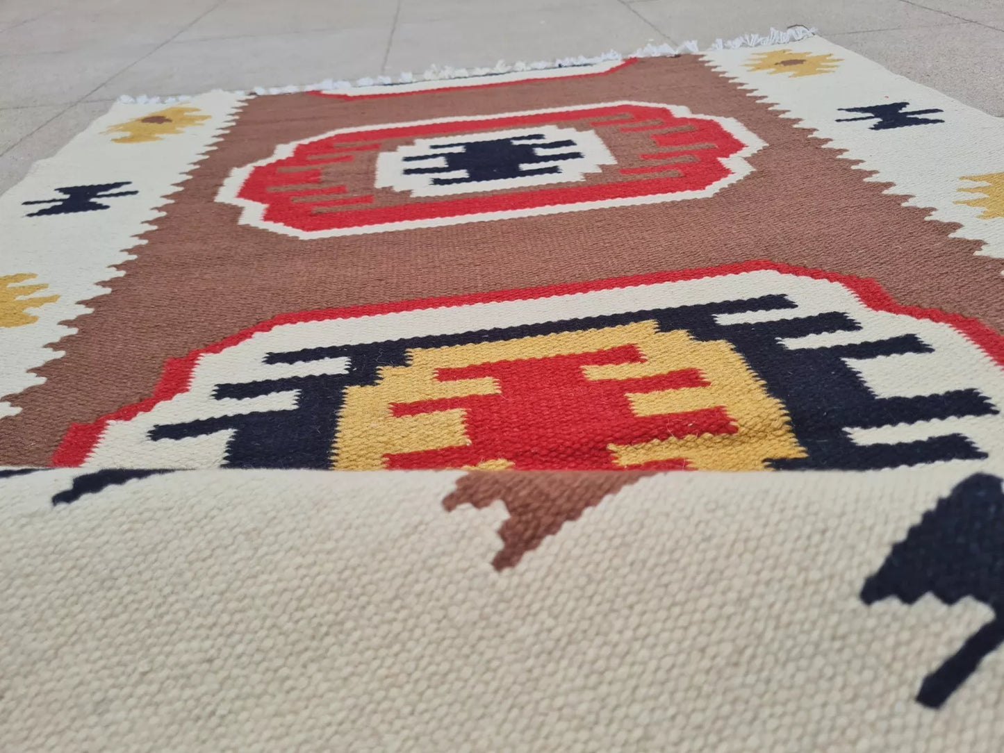 Hand Knotted Vintage Turkish Kilim Kilm Wool Area Rug 4 x 2 Ft