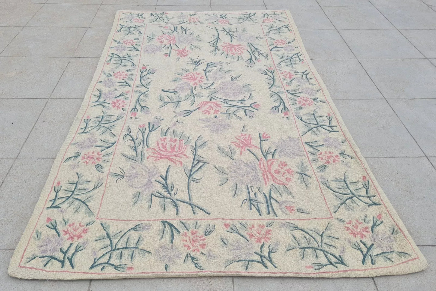 Hand Embroidered Needlework Vintage Kashmiri Textile Wall Hanging 5 x 3 Ft