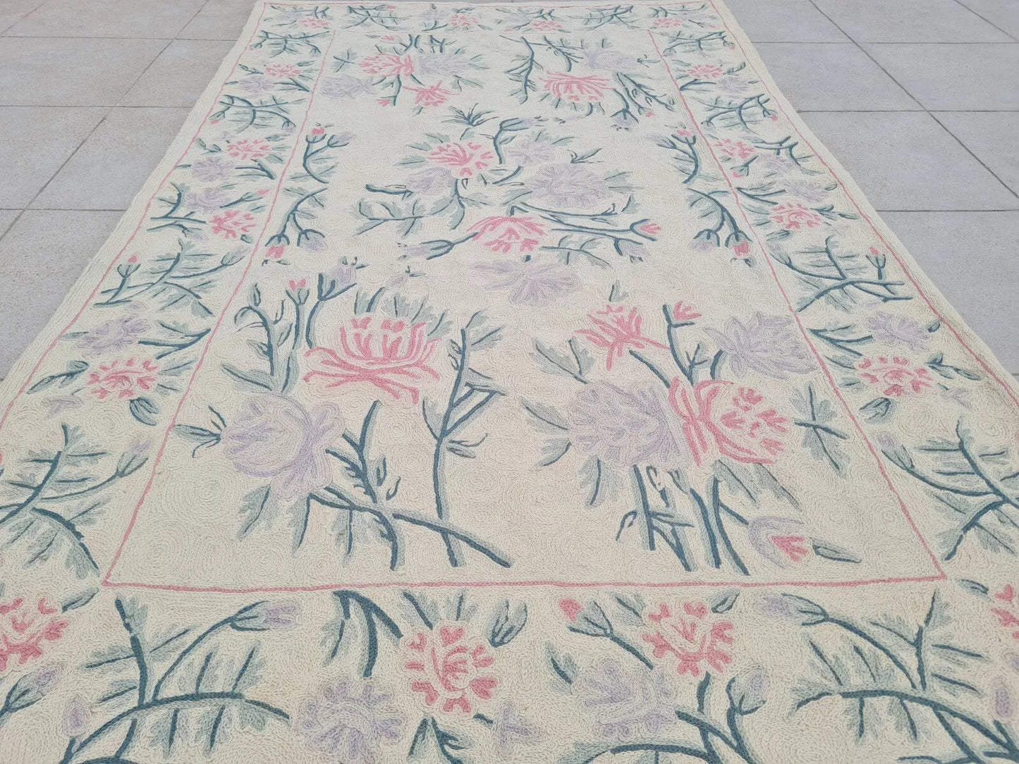 Hand Embroidered Needlework Vintage Kashmiri Textile Wall Hanging 5 x 3 Ft