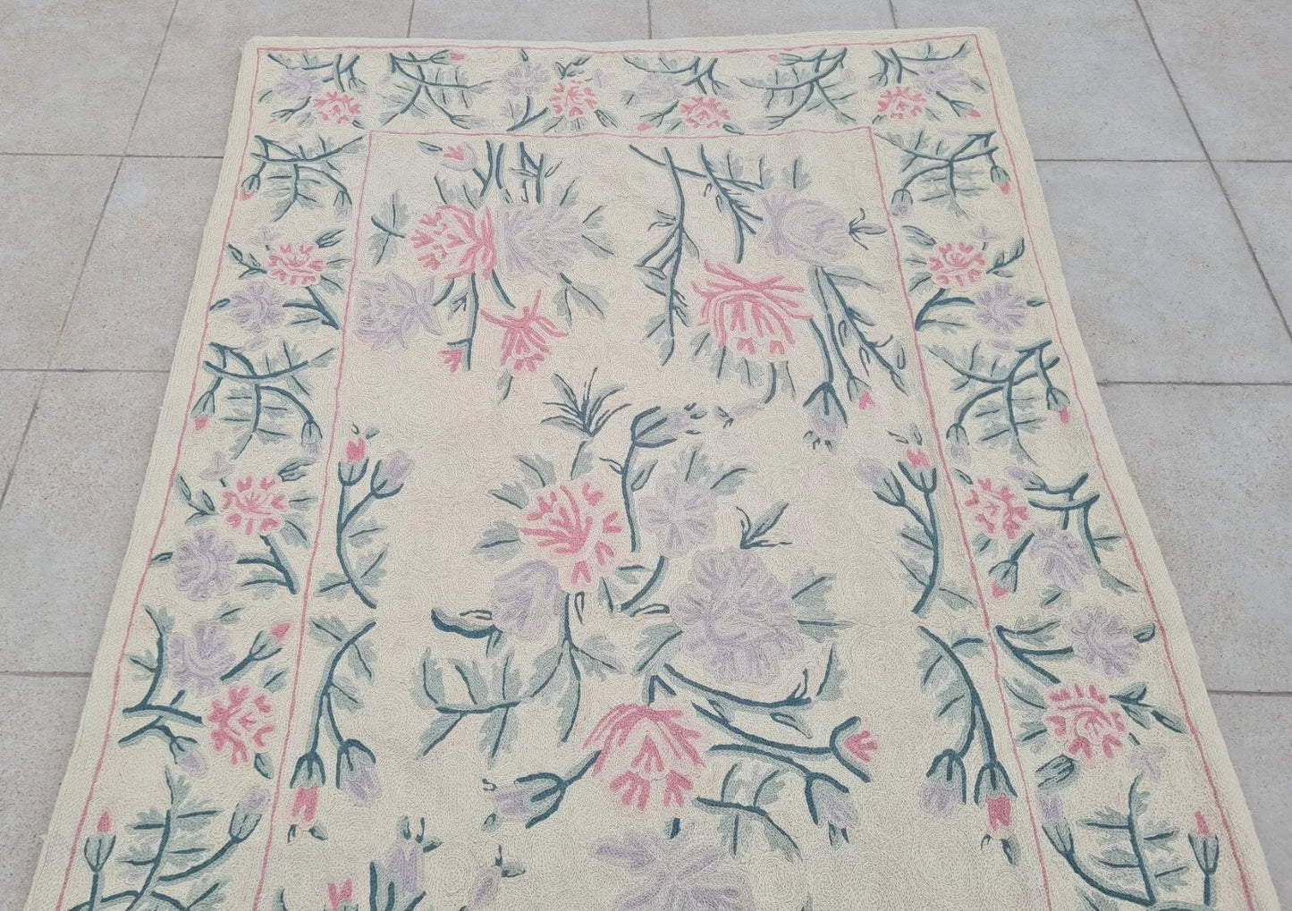 Hand Embroidered Needlework Vintage Kashmiri Textile Wall Hanging 5 x 3 Ft