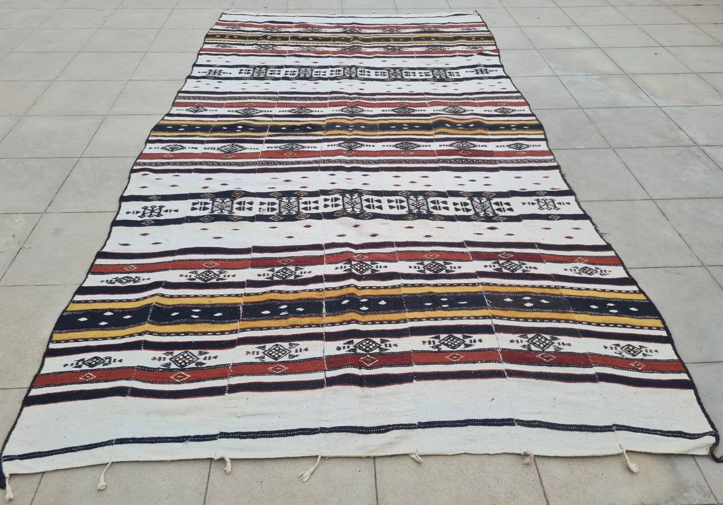 Authentic Hand Knotted Vintage Morocco Sumouk Kilim Wool Area Rug 8.5 x 4.7 Ft