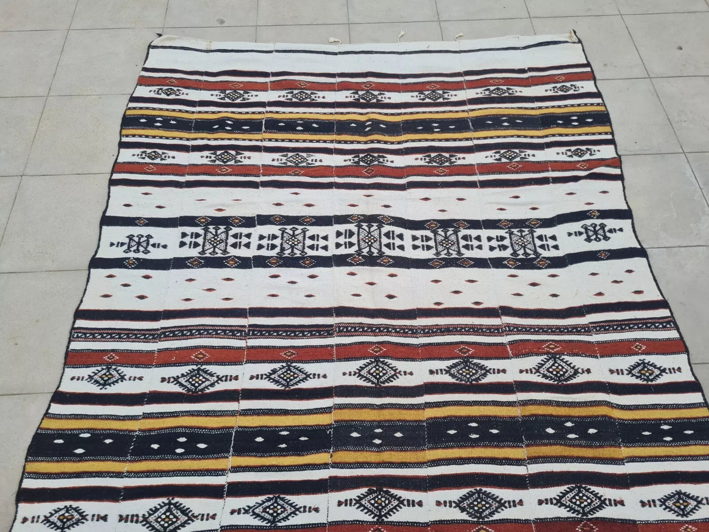 Authentic Hand Knotted Vintage Morocco Sumouk Kilim Wool Area Rug 8.5 x 4.7 Ft
