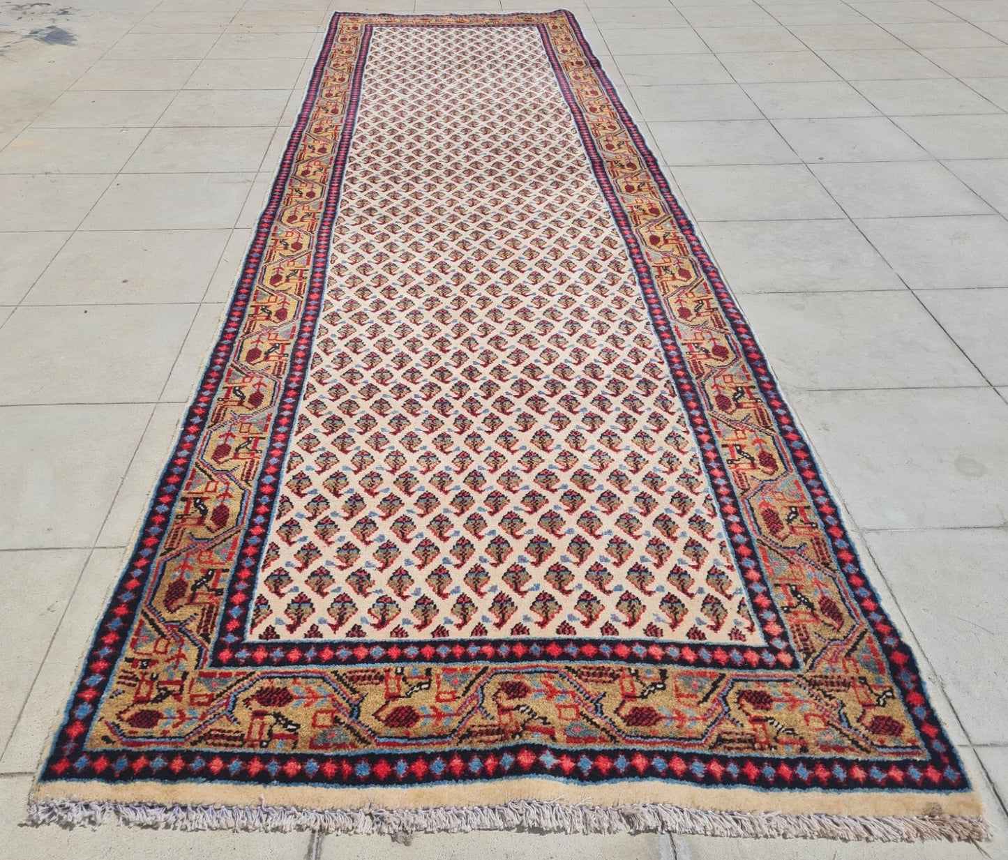 Hand Knotted Vintage Badam Gul Mir Wool Area Runner Rug 10 x 3 Ft