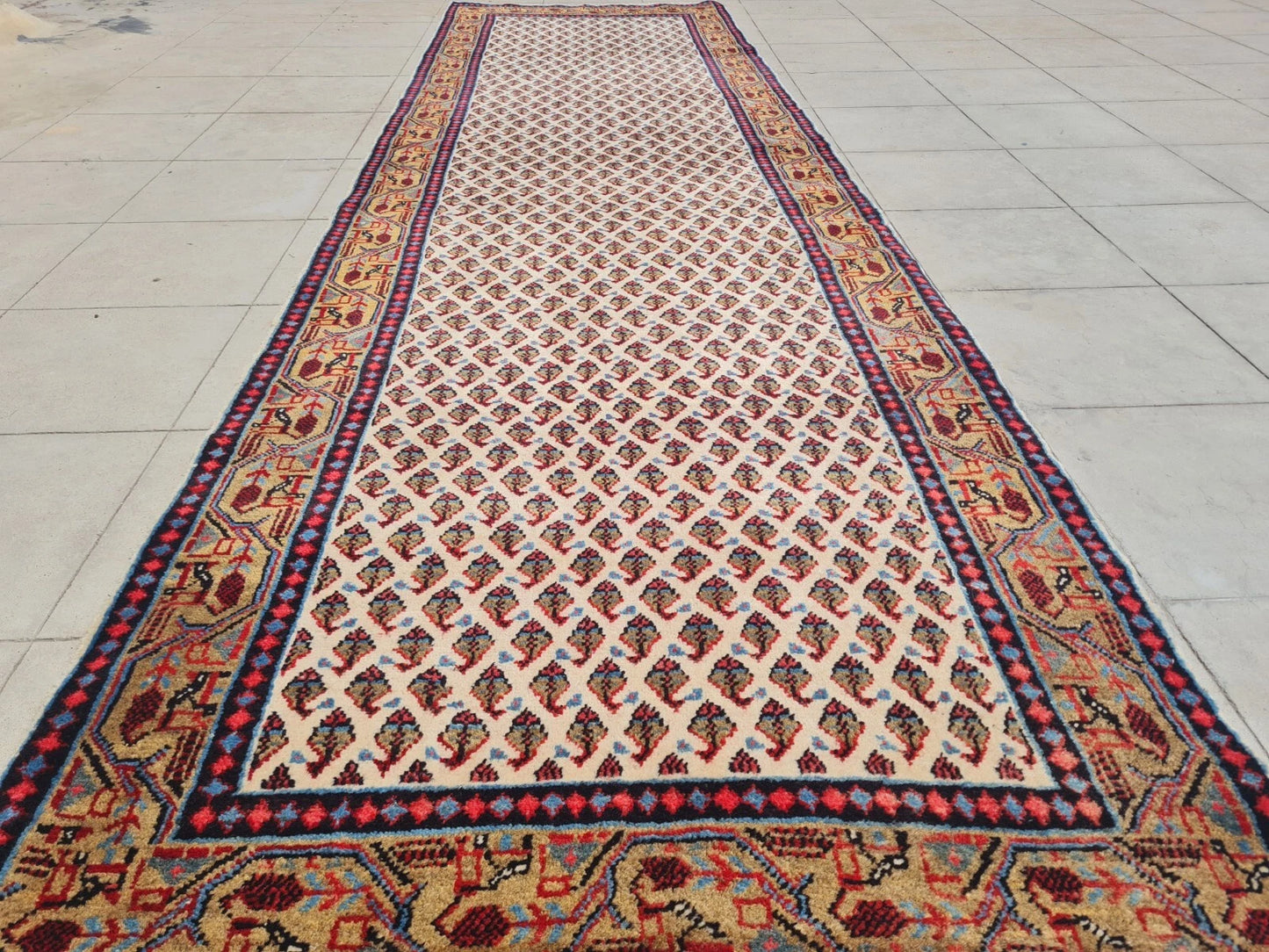 Hand Knotted Vintage Badam Gul Mir Wool Area Runner Rug 10 x 3 Ft