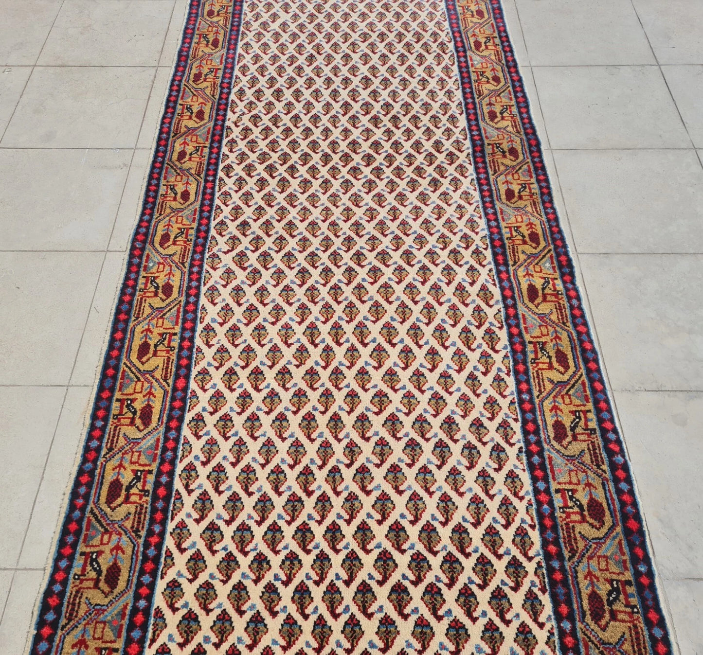 Hand Knotted Vintage Badam Gul Mir Wool Area Runner Rug 10 x 3 Ft