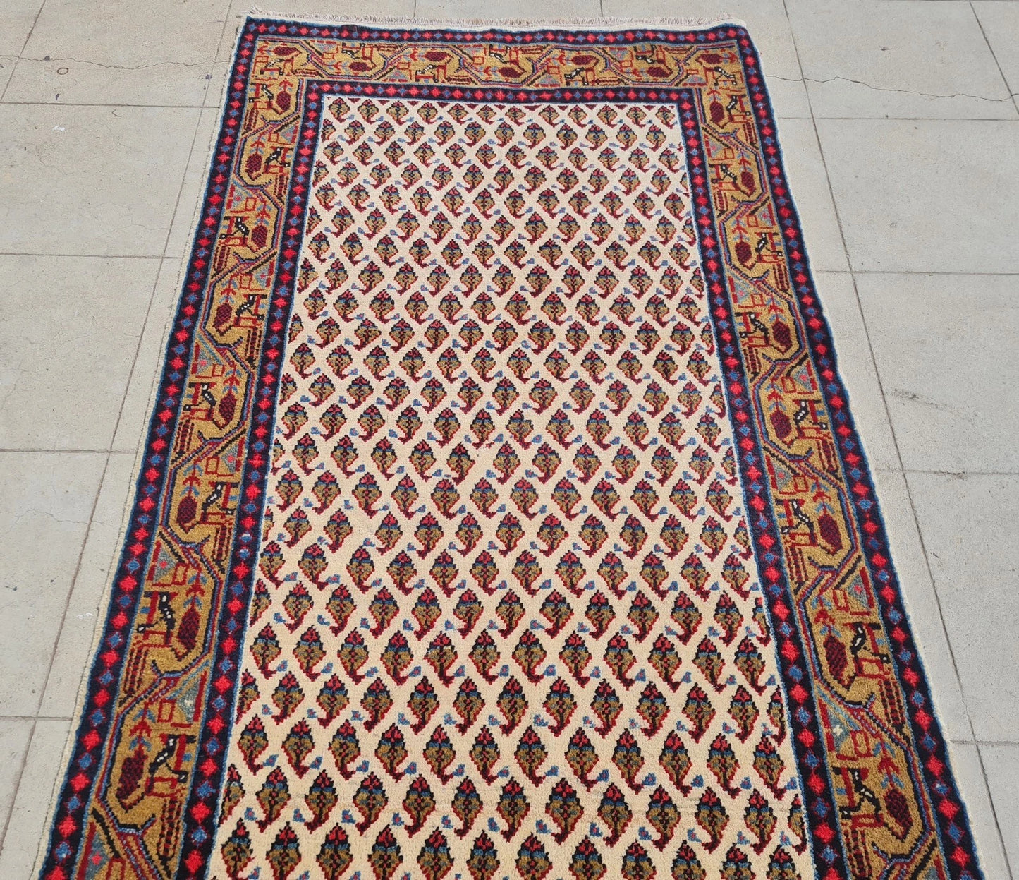 Hand Knotted Vintage Badam Gul Mir Wool Area Runner Rug 10 x 3 Ft