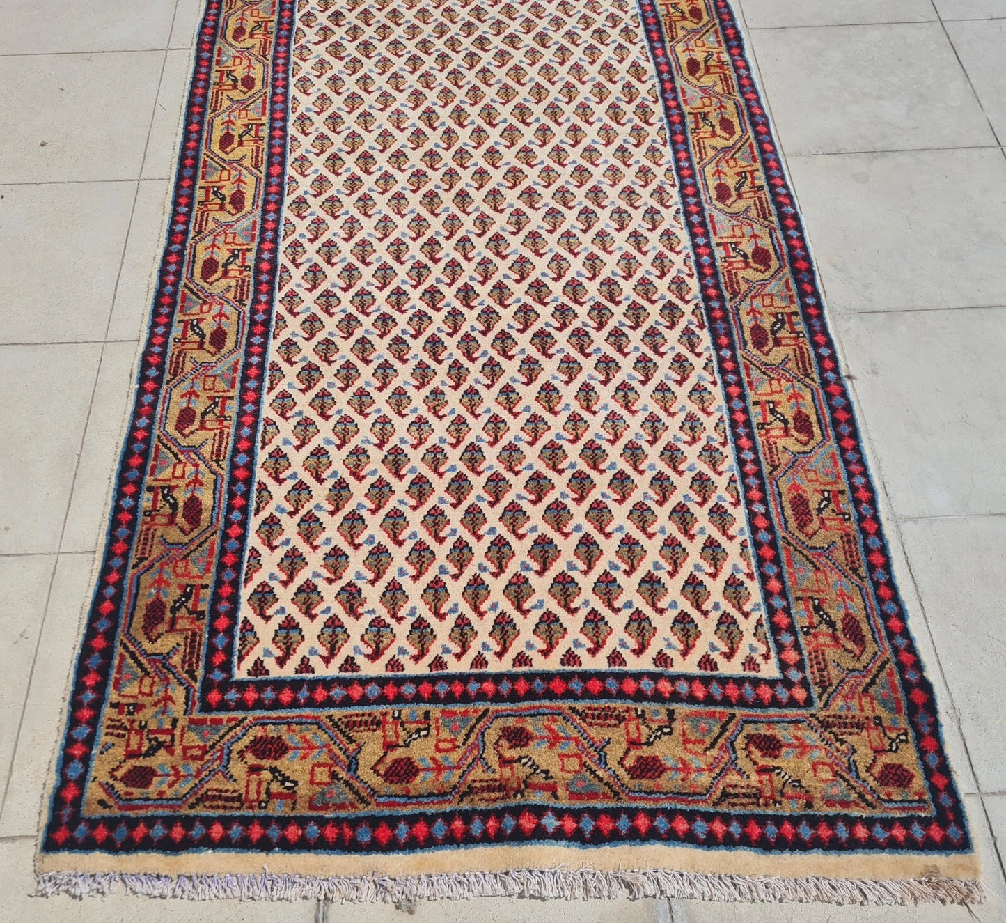 Hand Knotted Vintage Badam Gul Mir Wool Area Runner Rug 10 x 3 Ft