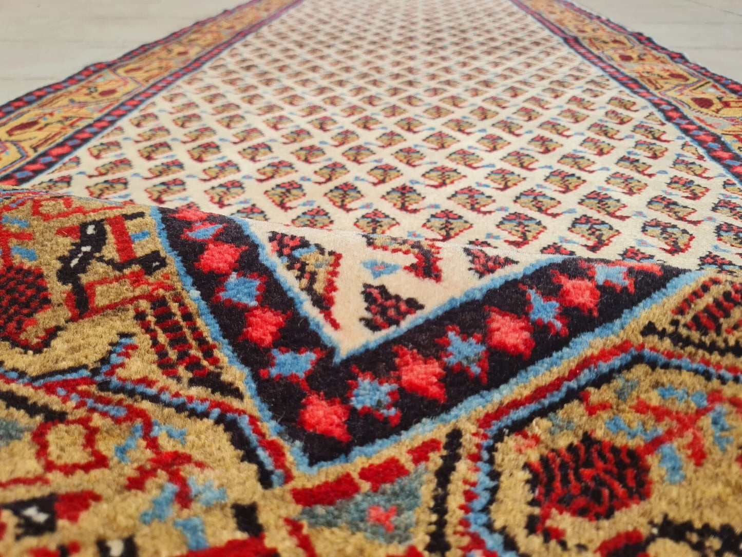 Hand Knotted Vintage Badam Gul Mir Wool Area Runner Rug 10 x 3 Ft