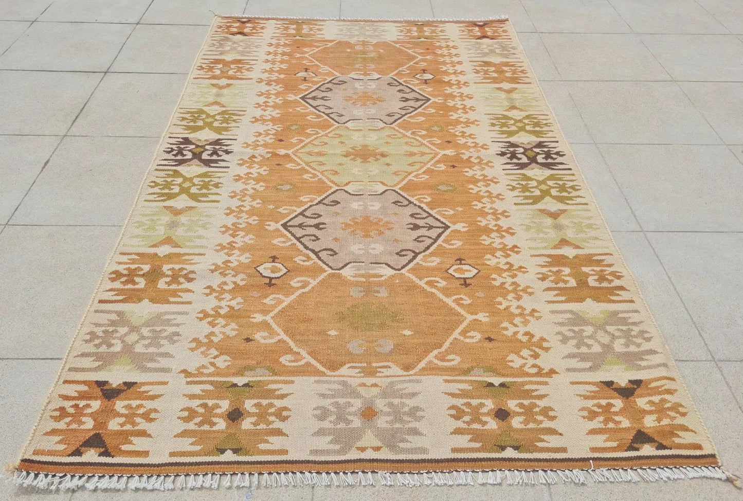 Authentic Hand Knotted Vintage Shrz Kilm Kilim Wool Area Rug 5 x 3 Ft