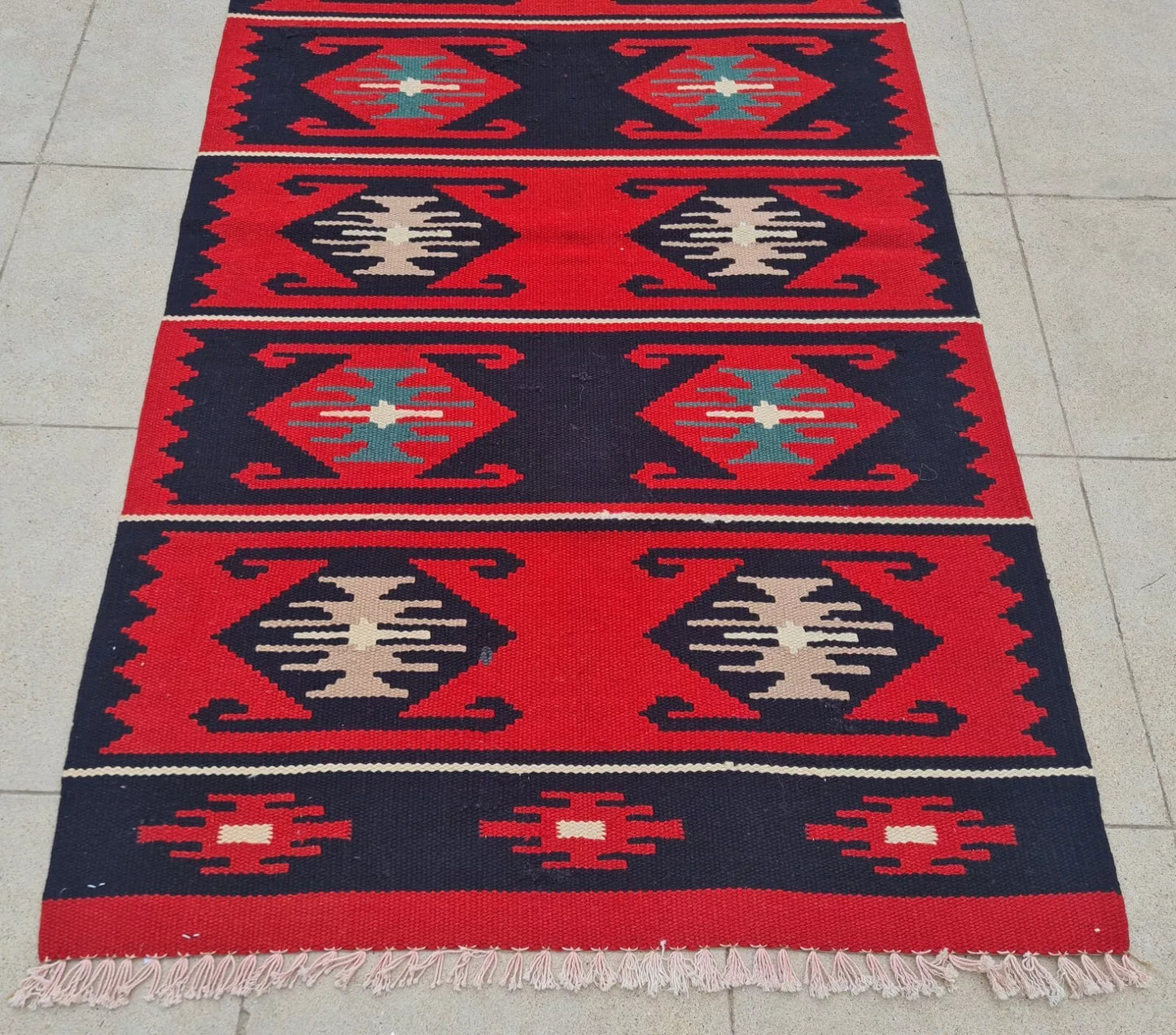Authentic Hand Knotted Vintage Turkish Kilim Kilm Wool Area Rug 4 x 2 Ft