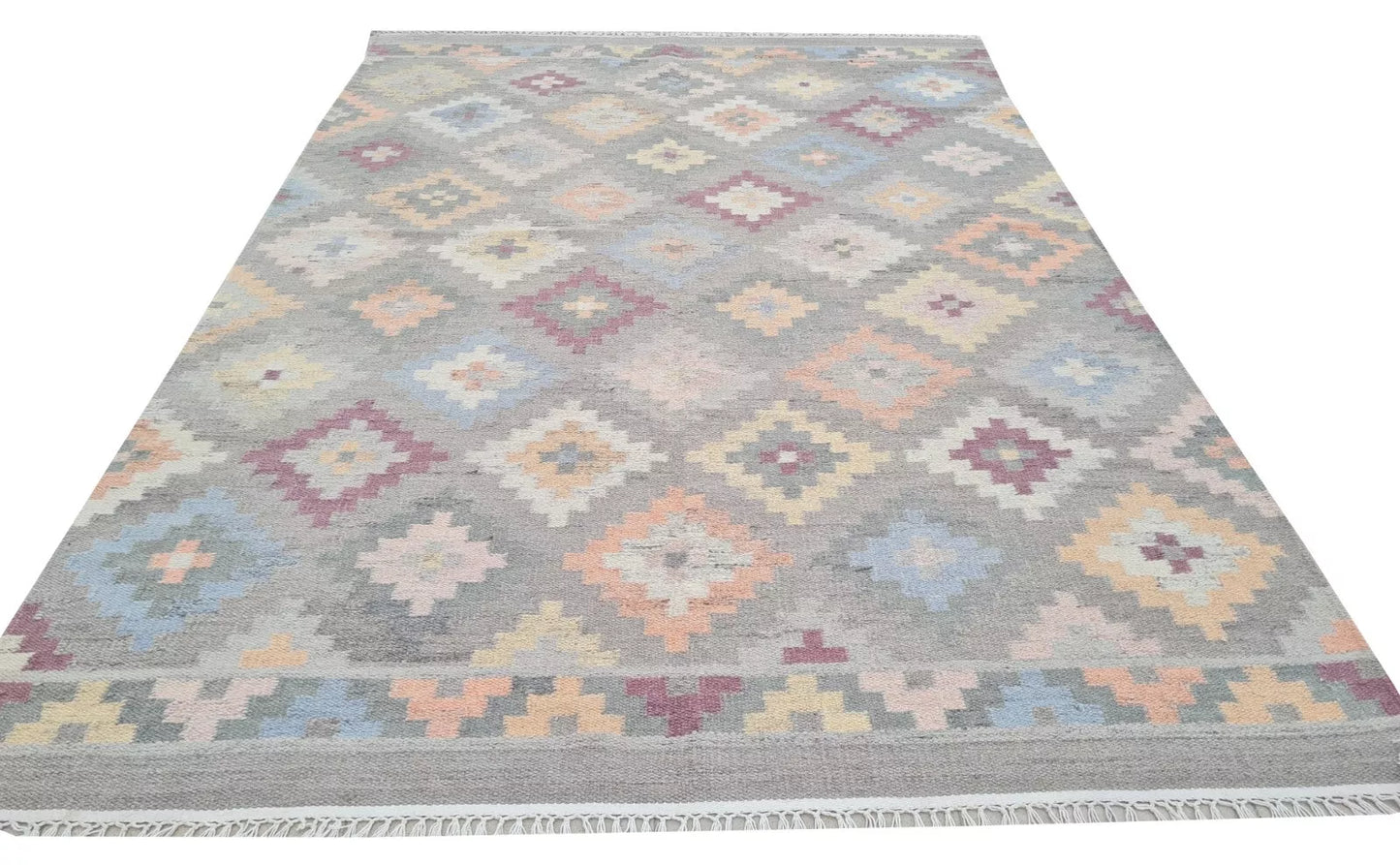 Authentic Hand Knotted Vintage Flat Weave Kilim Wool Area Rug 8 x 5 Ft