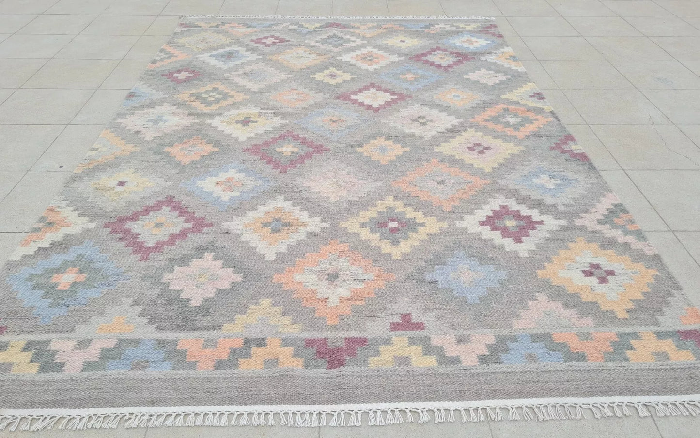 Authentic Hand Knotted Vintage Flat Weave Kilim Wool Area Rug 8 x 5 Ft