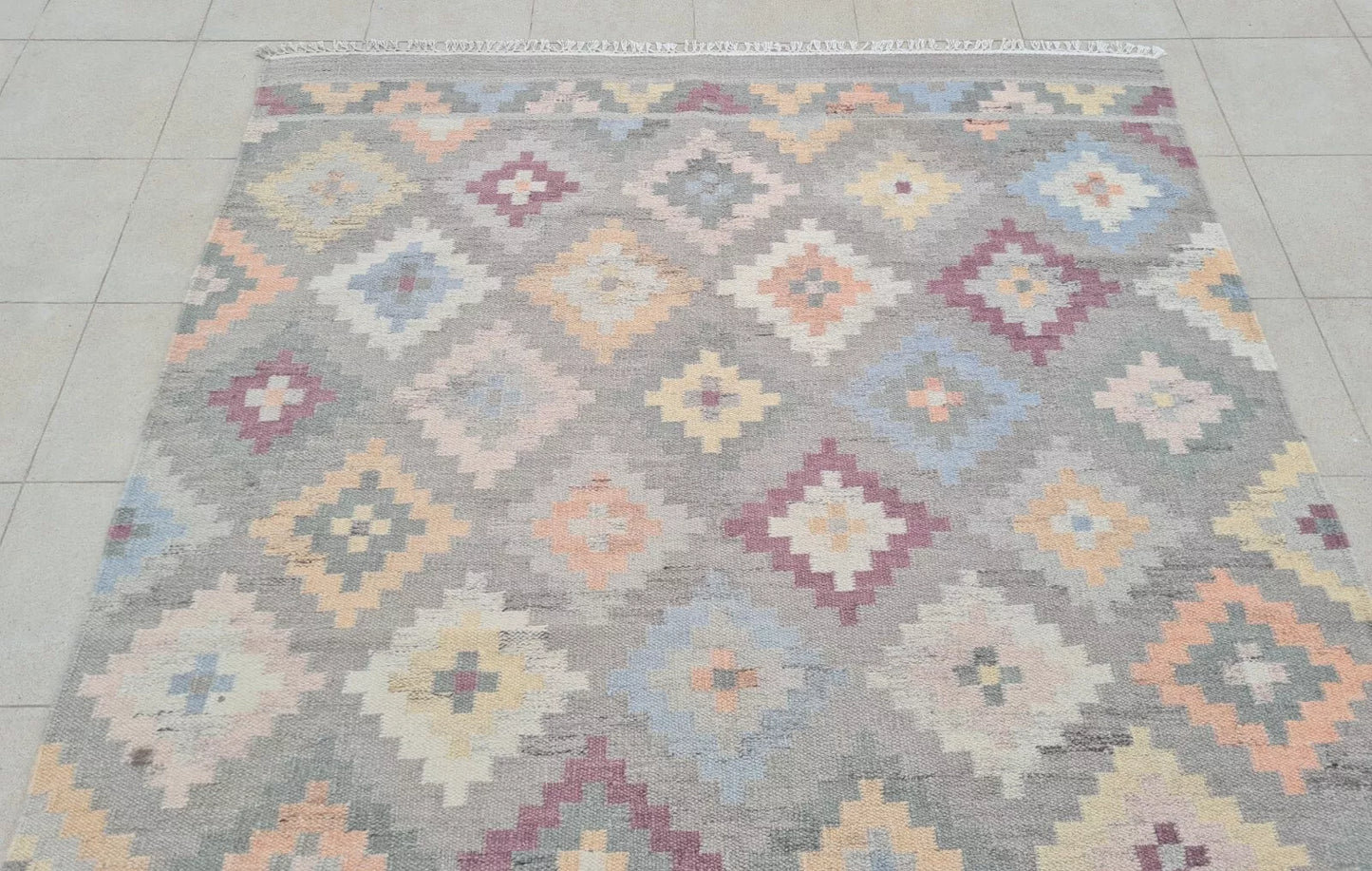 Authentic Hand Knotted Vintage Flat Weave Kilim Wool Area Rug 8 x 5 Ft