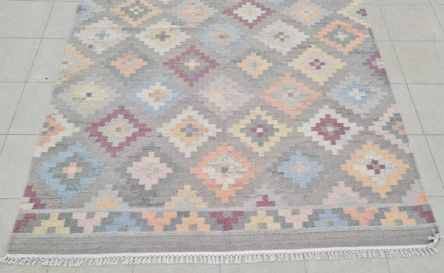 Authentic Hand Knotted Vintage Flat Weave Kilim Wool Area Rug 8 x 5 Ft
