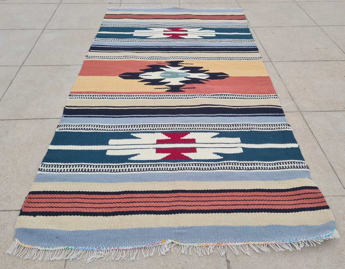 Authentic Hand Knotted Vintage Flat Weave Kilim Kilm Wool Area Rug 4 x 2 Ft