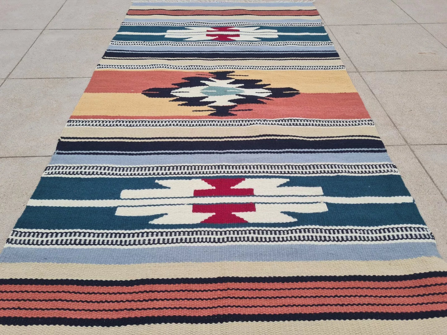 Authentic Hand Knotted Vintage Flat Weave Kilim Kilm Wool Area Rug 4 x 2 Ft