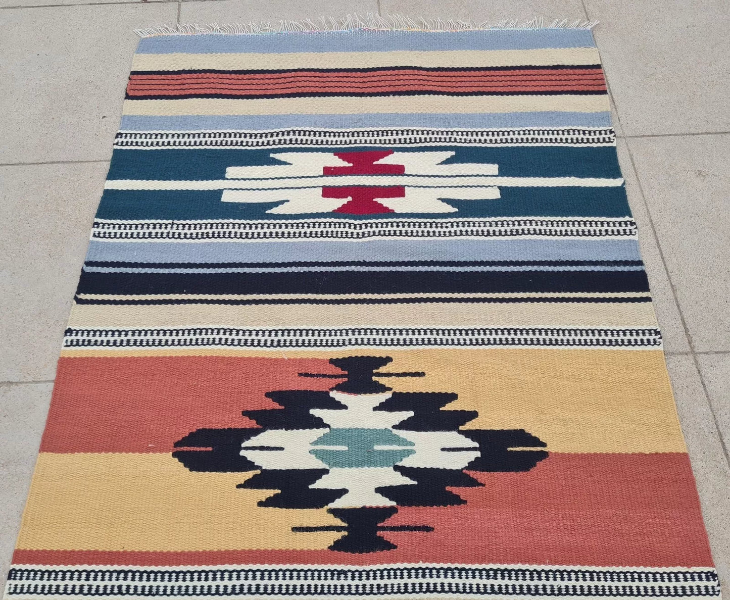 Authentic Hand Knotted Vintage Flat Weave Kilim Kilm Wool Area Rug 4 x 2 Ft