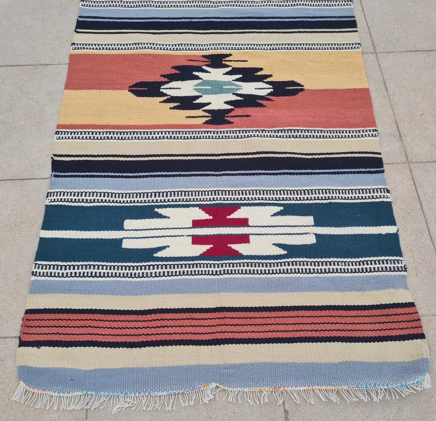 Authentic Hand Knotted Vintage Flat Weave Kilim Kilm Wool Area Rug 4 x 2 Ft