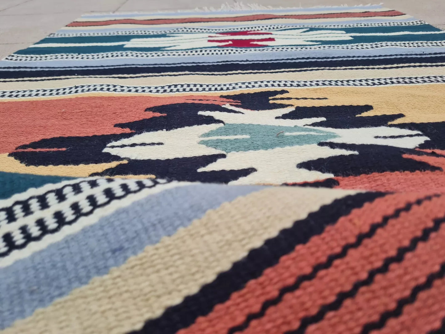 Authentic Hand Knotted Vintage Flat Weave Kilim Kilm Wool Area Rug 4 x 2 Ft