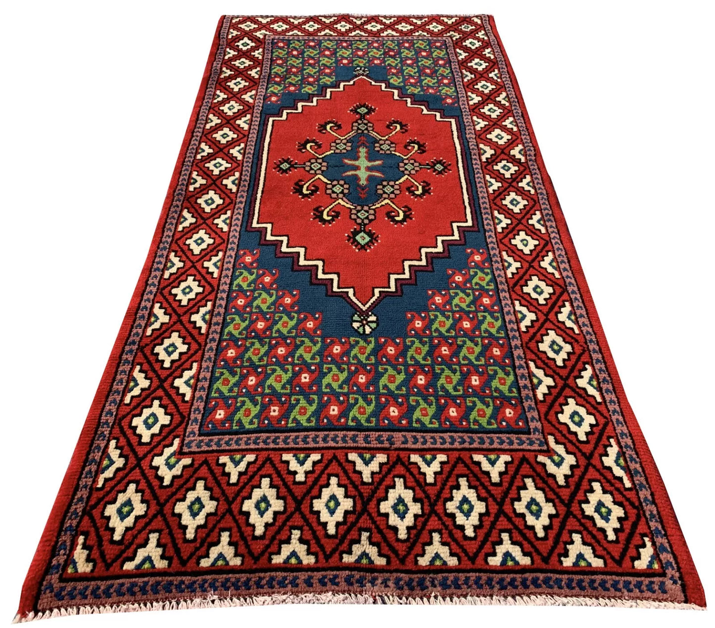 Authentic Hand Knotted Vintage Morocco Wool Area Rug 7 x 3 Ft