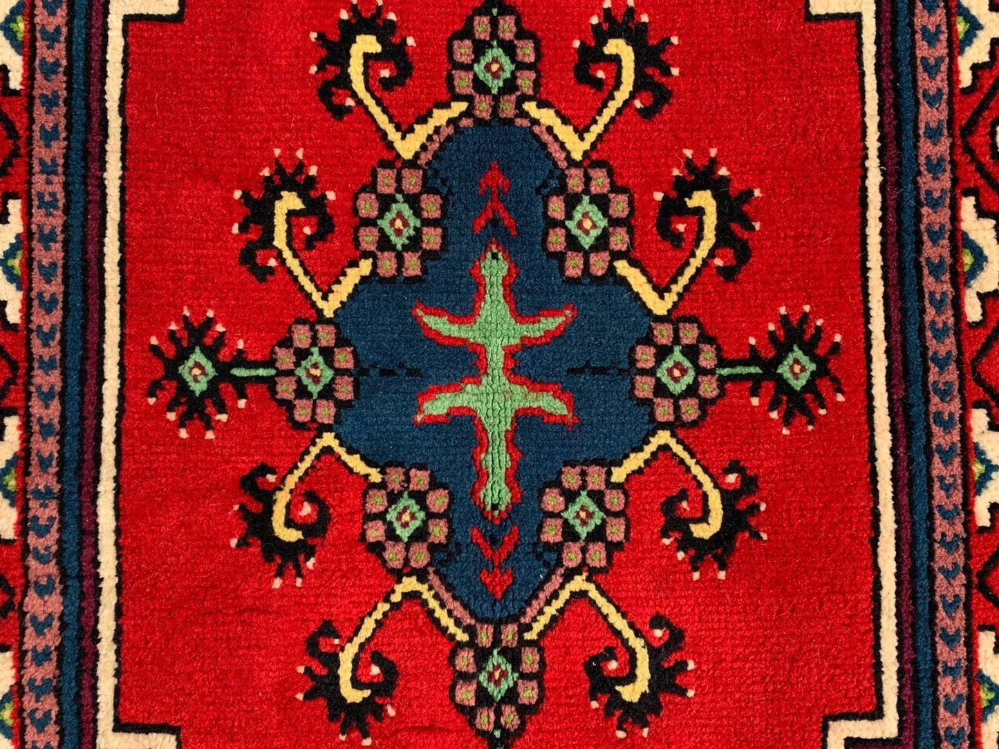 Authentic Hand Knotted Vintage Morocco Wool Area Rug 7 x 3 Ft