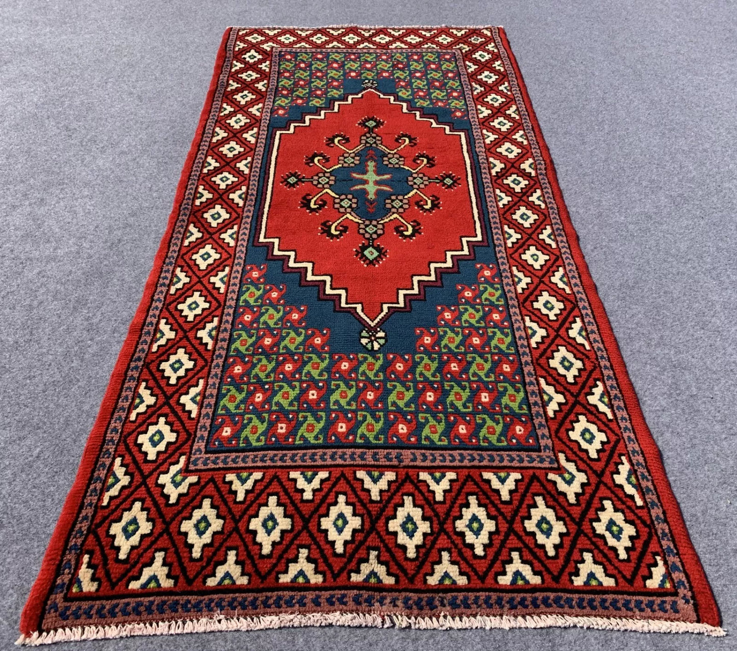 Authentic Hand Knotted Vintage Morocco Wool Area Rug 7 x 3 Ft