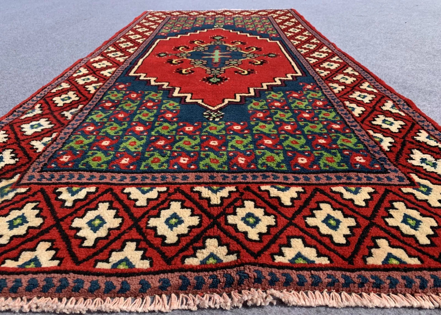 Authentic Hand Knotted Vintage Morocco Wool Area Rug 7 x 3 Ft