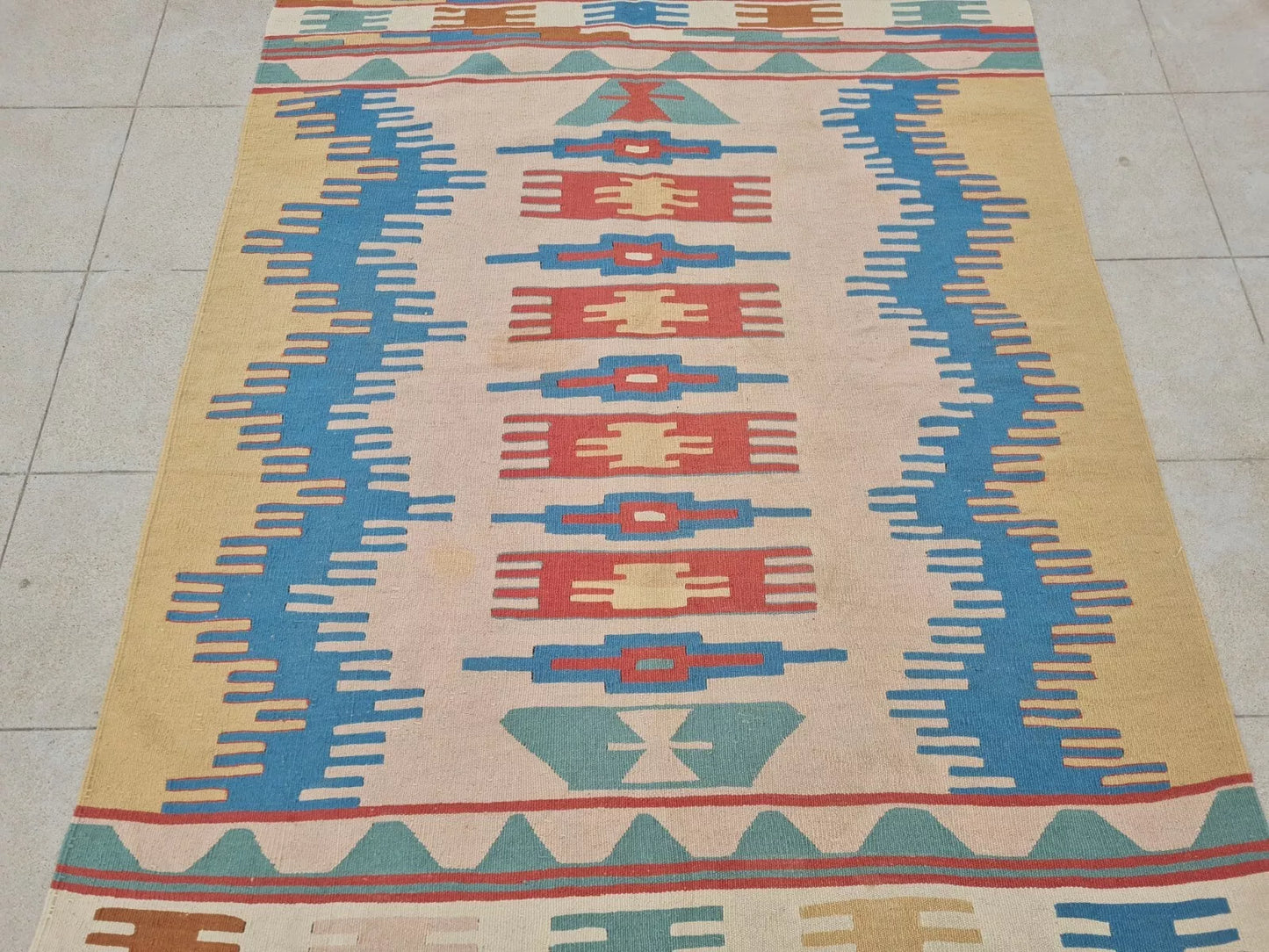 Authentic Hand Knotted Vintage Turkish Kilim Kilm Wool Area Rug 5 x 4 Ft
