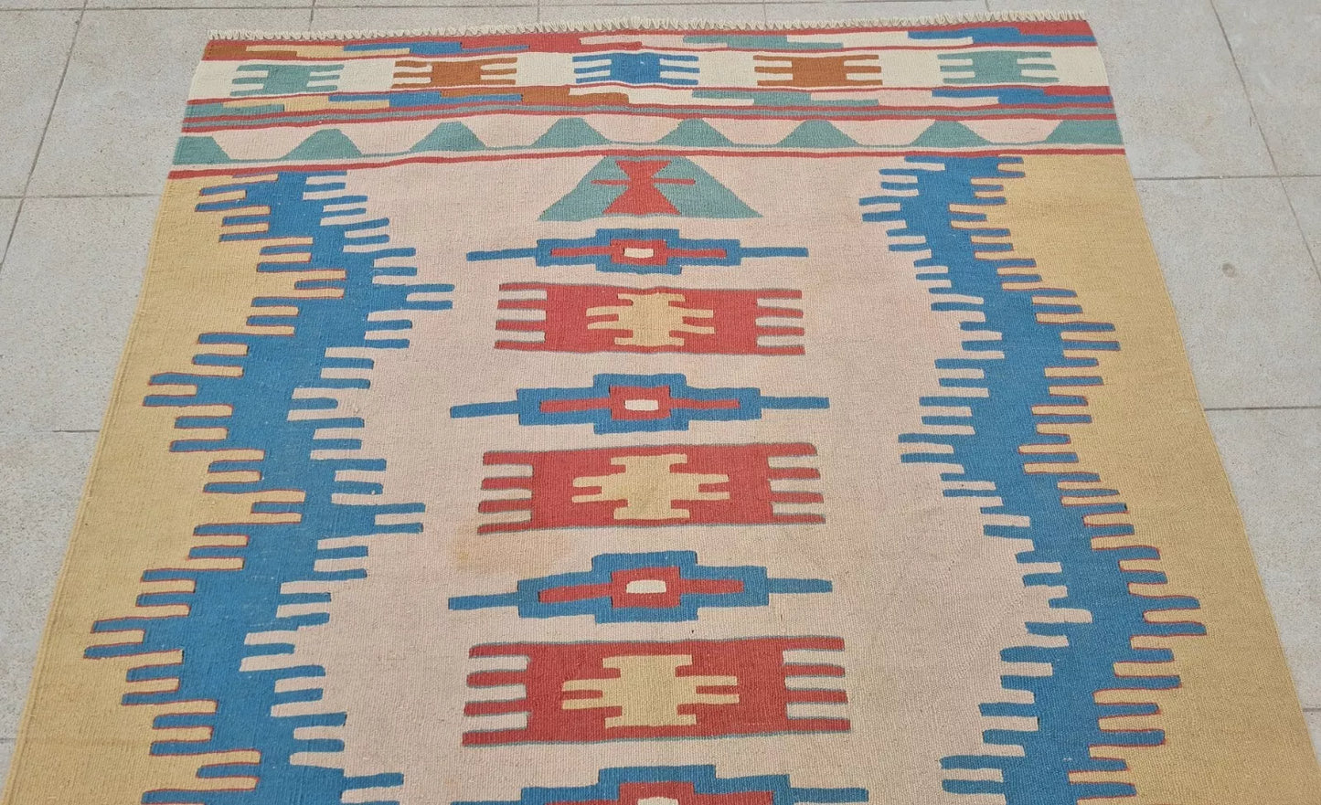 Authentic Hand Knotted Vintage Turkish Kilim Kilm Wool Area Rug 5 x 4 Ft