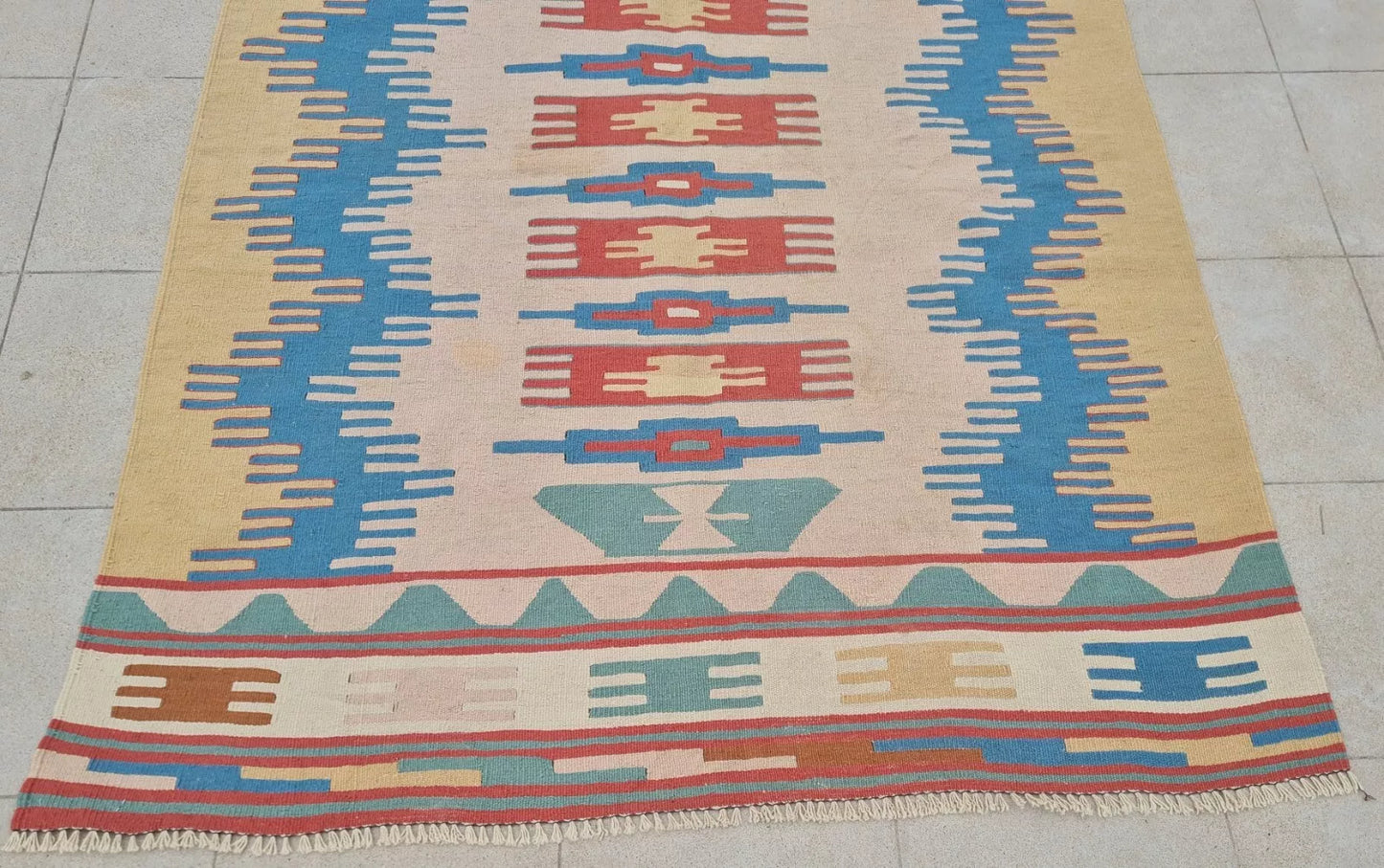 Authentic Hand Knotted Vintage Turkish Kilim Kilm Wool Area Rug 5 x 4 Ft